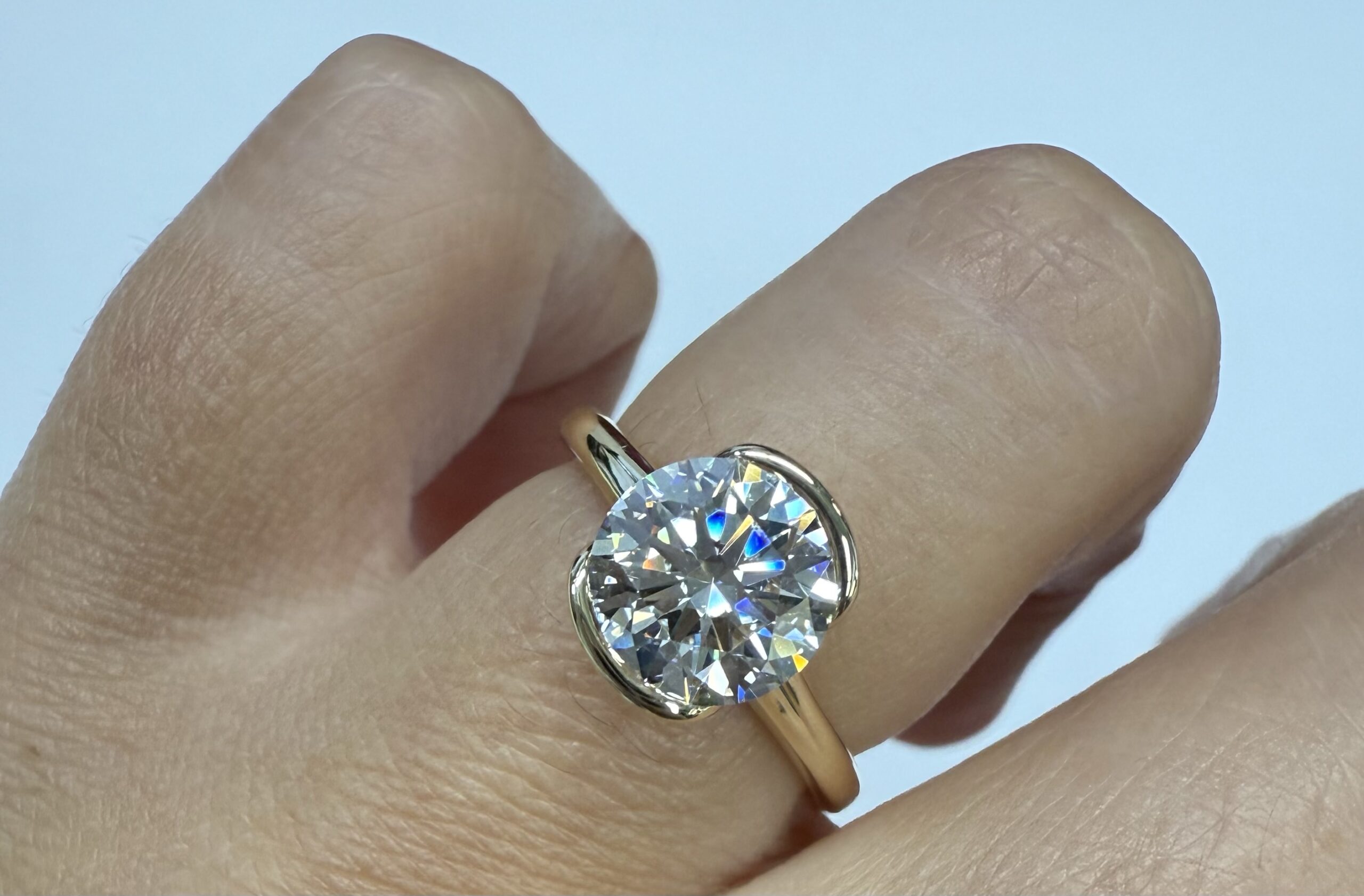 14k Yellow Gold Partial Bezel Set IGI Certified Genuine Laboratory Grown 2.04 Carat Round Brilliant Cut Diamond Ring - Image 17