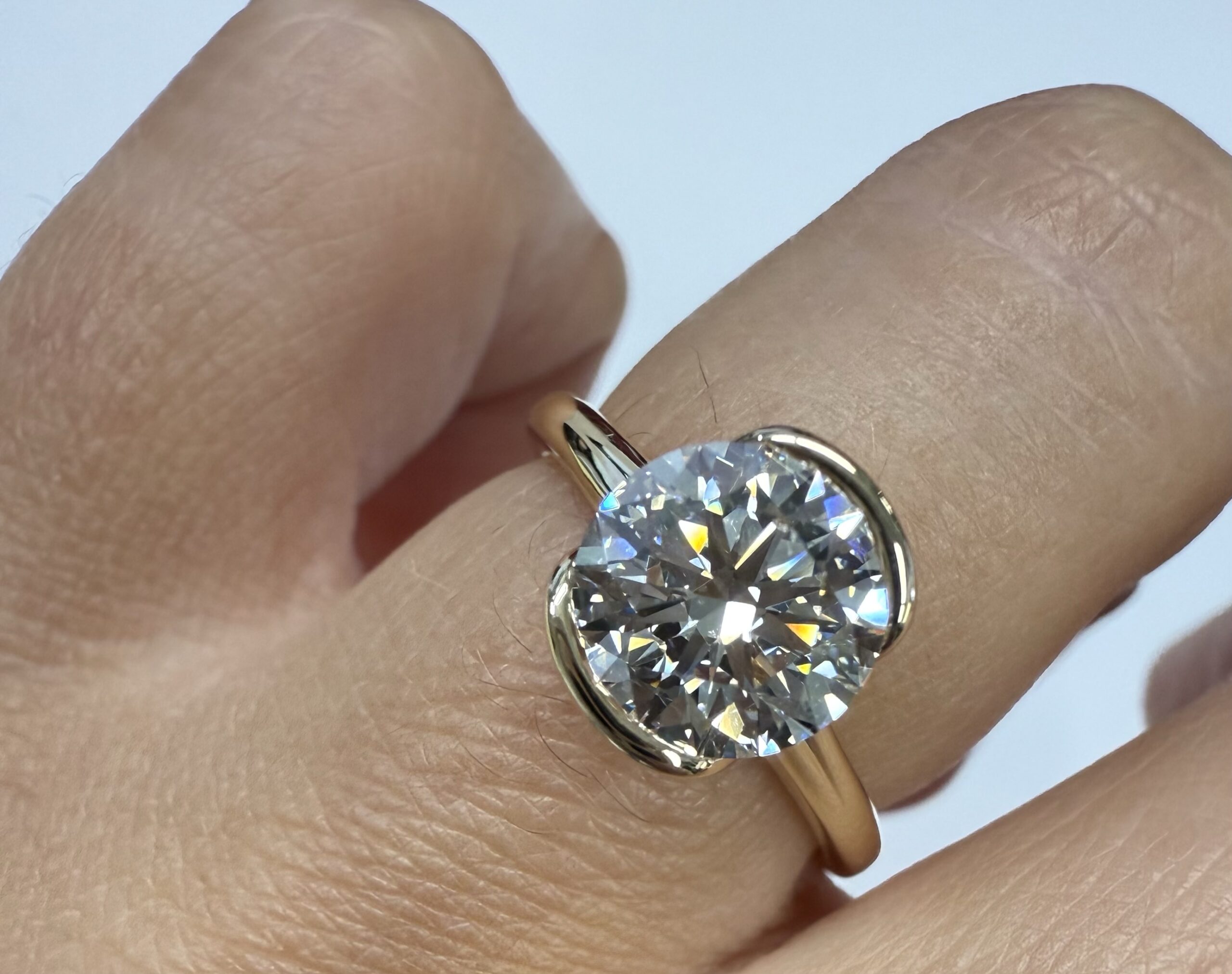 14k Yellow Gold Partial Bezel Set IGI Certified Genuine Laboratory Grown 2.04 Carat Round Brilliant Cut Diamond Ring - Image 18