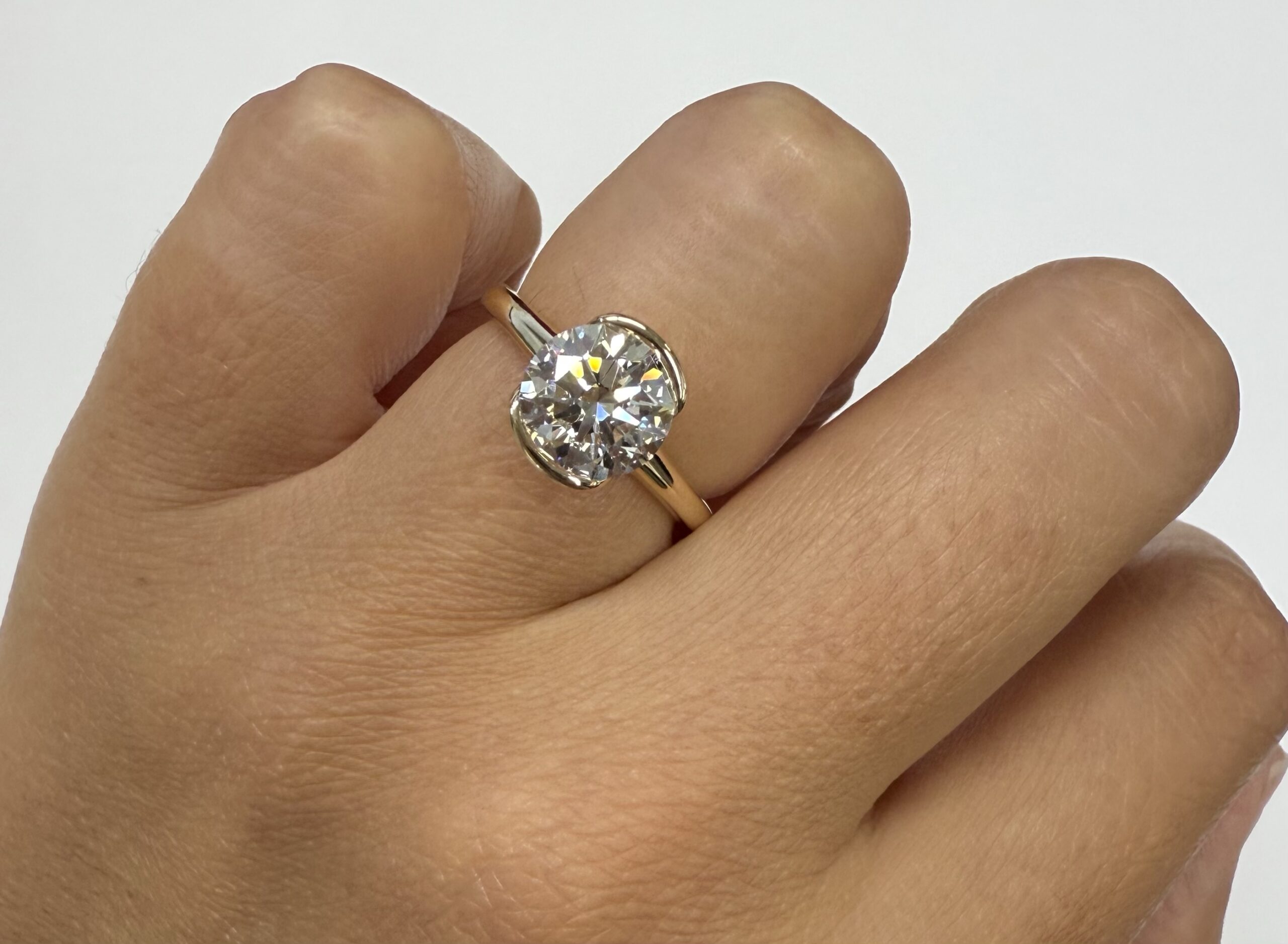 14k Yellow Gold Partial Bezel Set IGI Certified Genuine Laboratory Grown 2.04 Carat Round Brilliant Cut Diamond Ring - Image 23