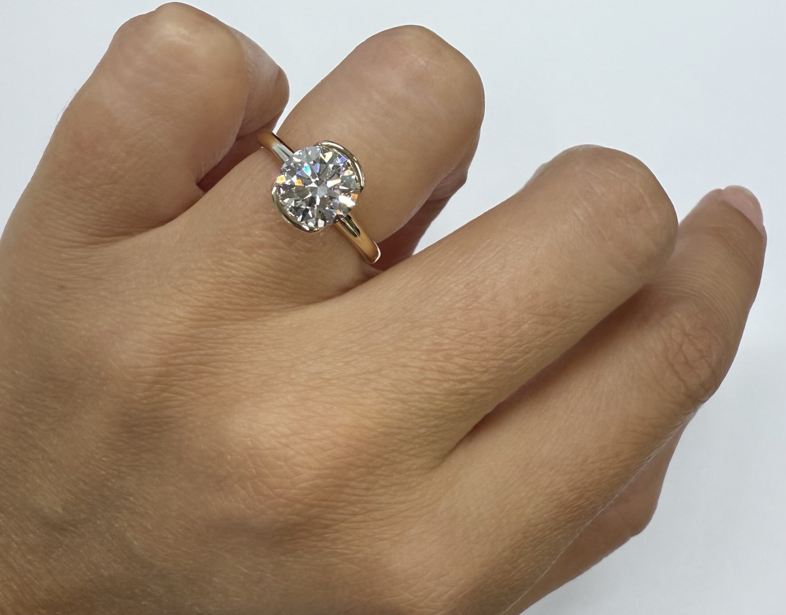 14k Yellow Gold Partial Bezel Set IGI Certified Genuine Laboratory Grown 2.04 Carat Round Brilliant Cut Diamond Ring - Image 28