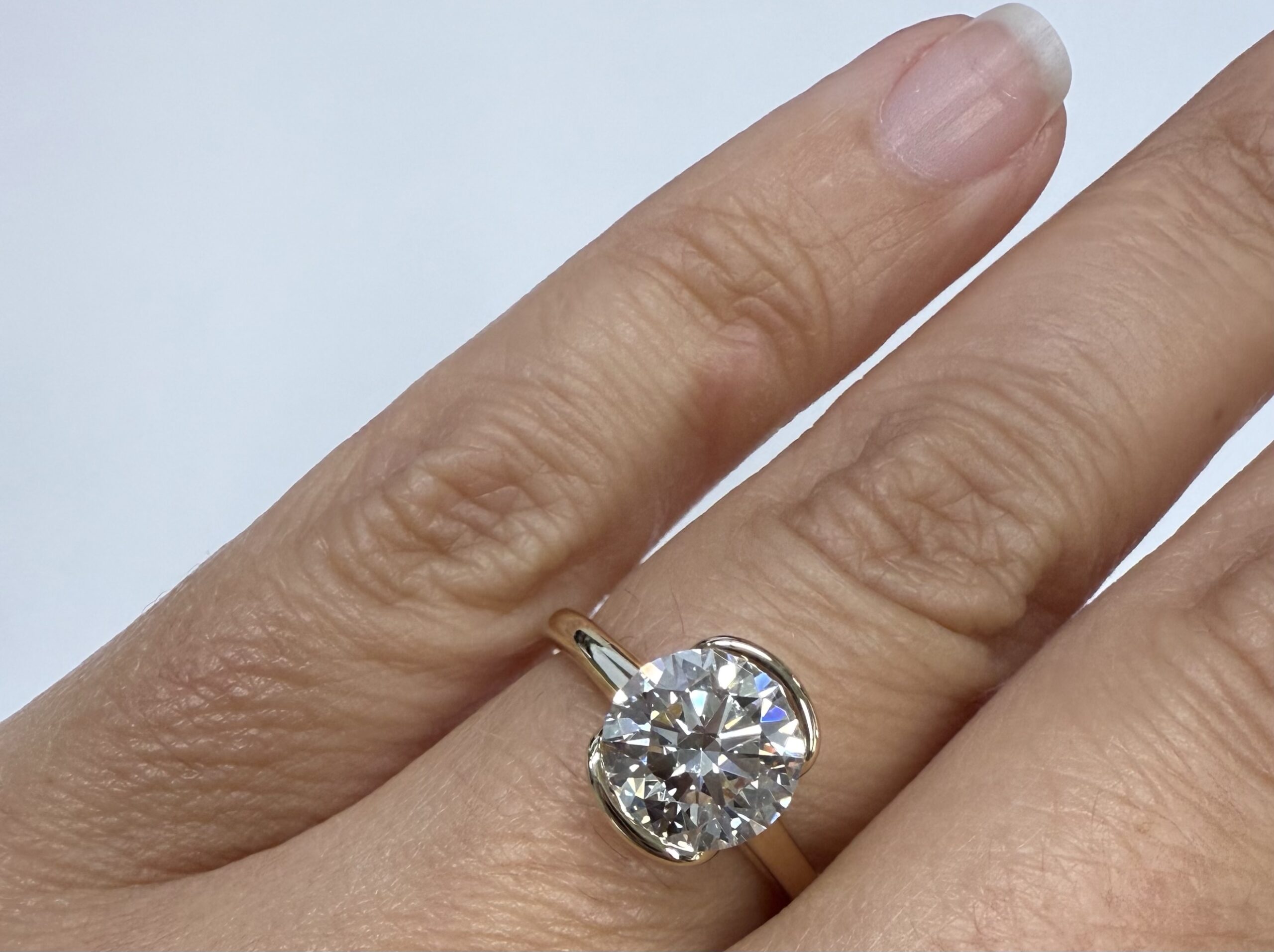 14k Yellow Gold Partial Bezel Set IGI Certified Genuine Laboratory Grown 2.04 Carat Round Brilliant Cut Diamond Ring - Image 30