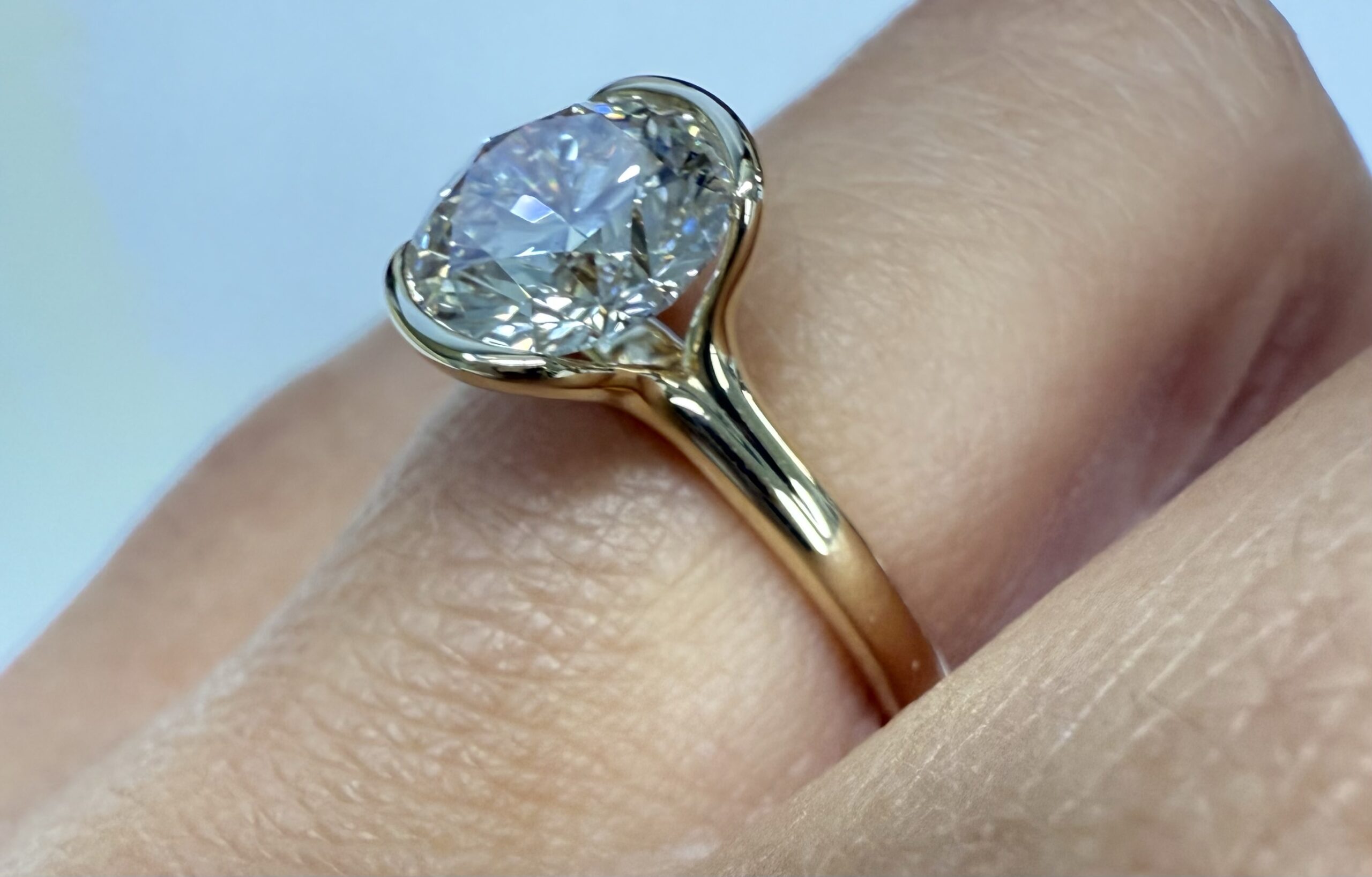 14k Yellow Gold Partial Bezel Set IGI Certified Genuine Laboratory Grown 2.04 Carat Round Brilliant Cut Diamond Ring - Image 32