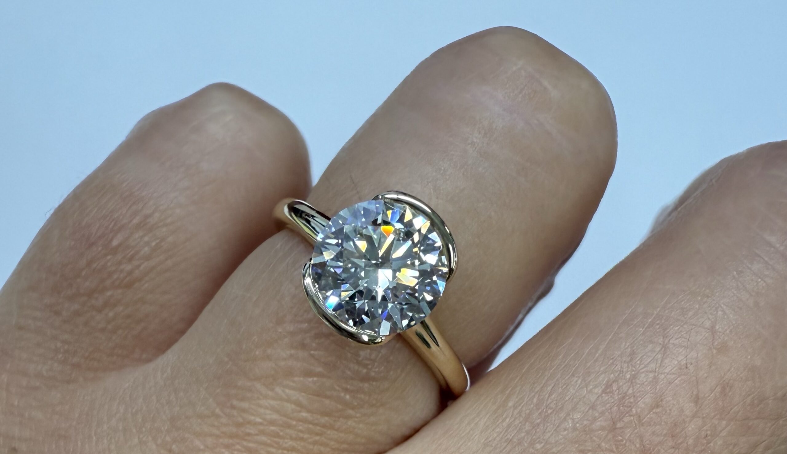 14k Yellow Gold Partial Bezel Set IGI Certified Genuine Laboratory Grown 2.04 Carat Round Brilliant Cut Diamond Ring - Image 33