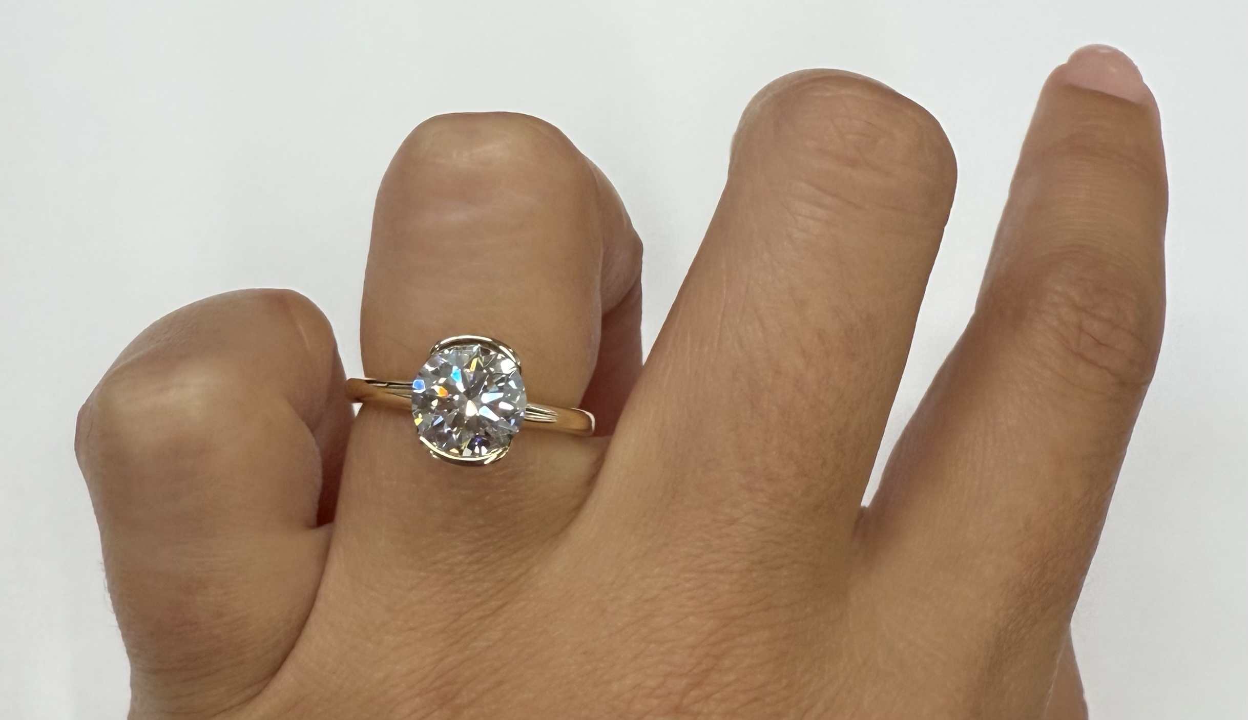 14k Yellow Gold Partial Bezel Set IGI Certified Genuine Laboratory Grown 2.04 Carat Round Brilliant Cut Diamond Ring - Image 36