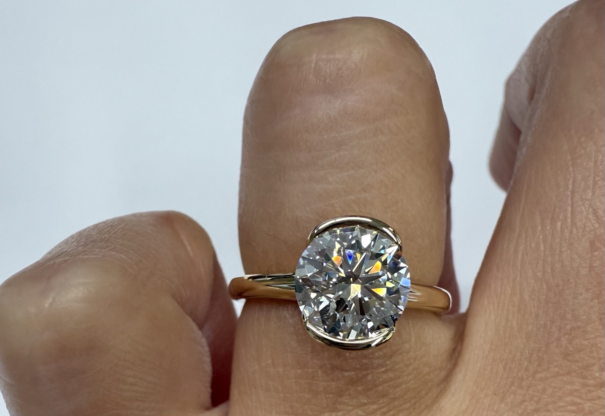 14k Yellow Gold Partial Bezel Set IGI Certified Genuine Laboratory Grown 2.04 Carat Round Brilliant Cut Diamond Ring - Image 37