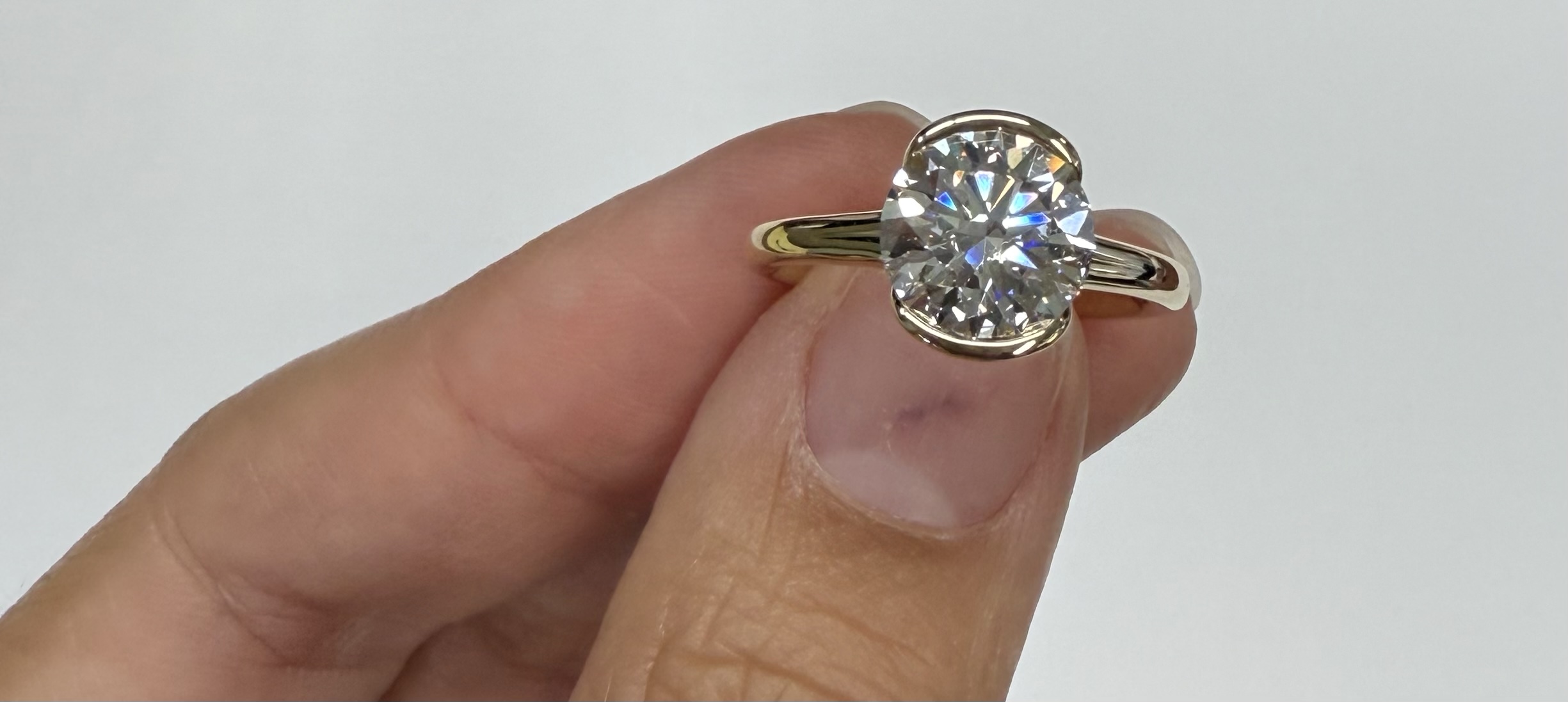 14k Yellow Gold Partial Bezel Set IGI Certified Genuine Laboratory Grown 2.04 Carat Round Brilliant Cut Diamond Ring - Image 42