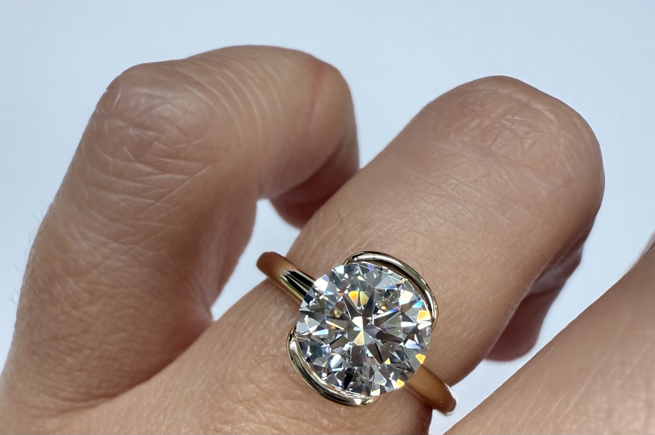 14k Yellow Gold Partial Bezel Set IGI Certified Genuine Laboratory Grown 2.04 Carat Round Brilliant Cut Diamond Ring - Image 48