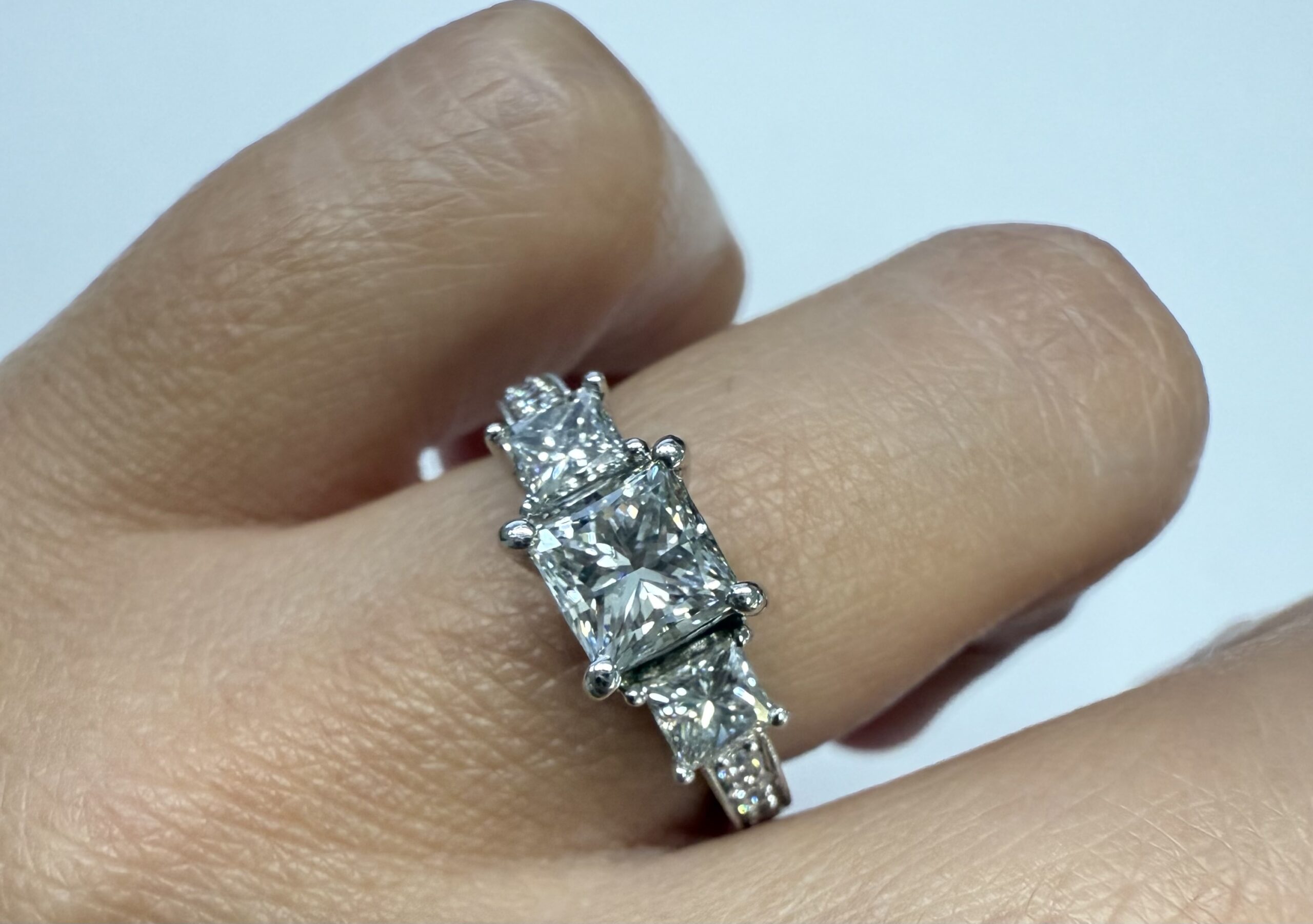 18k White Gold Genuine GIA Certified 1.01 Carat Princess Cut Diamond 3 Stone Ring, 1.88 Cttw - Image 14