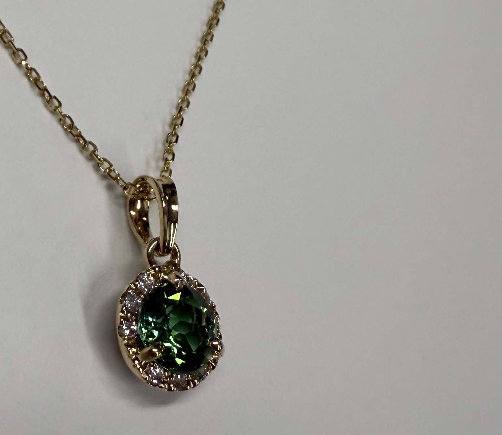 14k Yellow Gold Genuine .64 Cttw Green Tourmaline & Diamond Halo Pendant - Image 5
