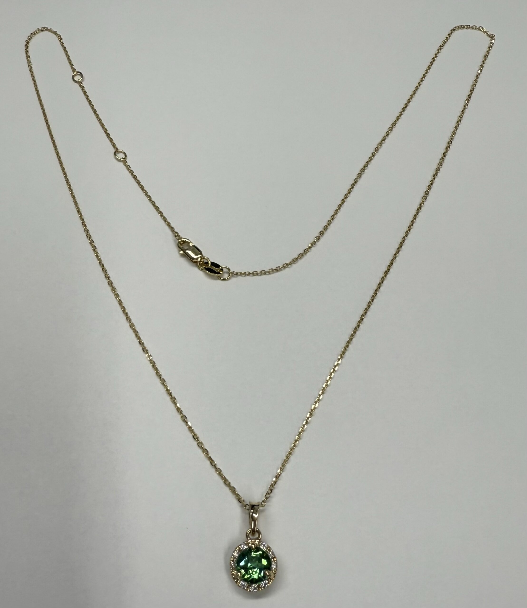 14k Yellow Gold Genuine .64 Cttw Green Tourmaline & Diamond Halo Pendant - Image 10