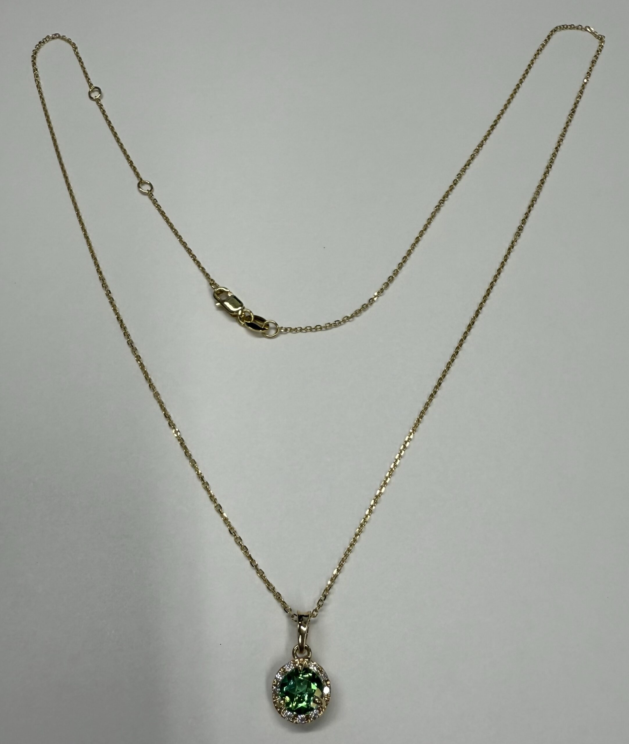 14k Yellow Gold Genuine .64 Cttw Green Tourmaline & Diamond Halo Pendant - Image 9