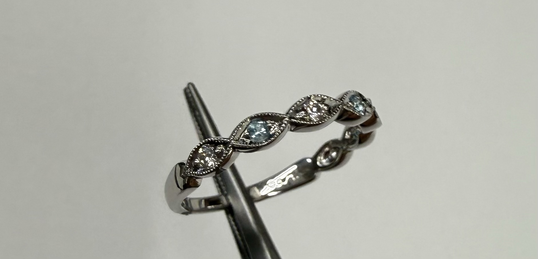 14k White Gold Genuine .08 Cttw Diamond & .08 Cttw Blue Topaz Band - Image 5