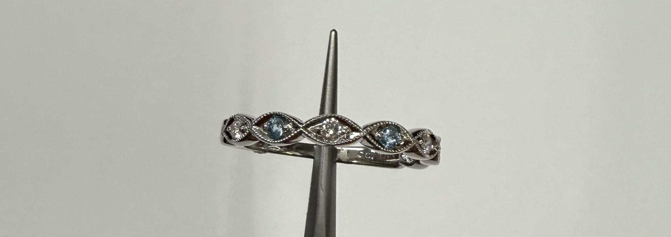14k White Gold Genuine .08 Cttw Diamond & .08 Cttw Blue Topaz Band - Image 4