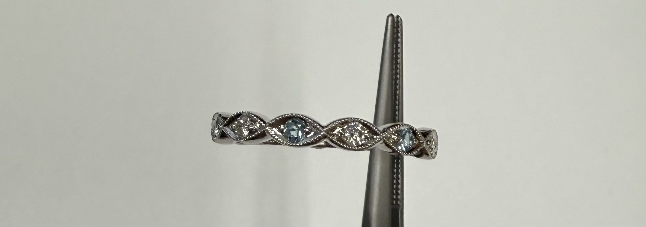 14k White Gold Genuine .08 Cttw Diamond & .08 Cttw Blue Topaz Band - Image 6