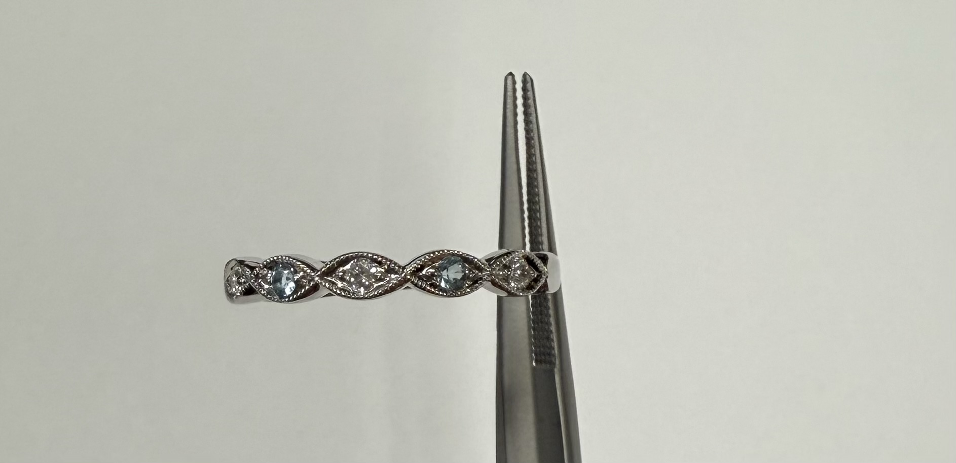 14k White Gold Genuine .08 Cttw Diamond & .08 Cttw Blue Topaz Band - Image 7