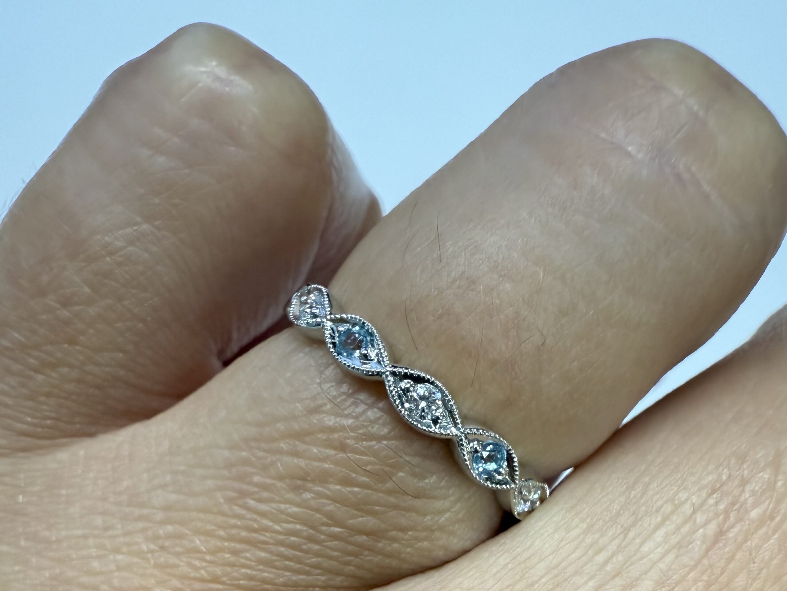 14k White Gold Genuine .08 Cttw Diamond & .08 Cttw Blue Topaz Band - Image 24