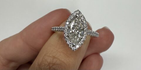 14k White Gold Genuine IGI Certified 1.05 Carat Laboratory Grown Marquise Diamond Halo Ring