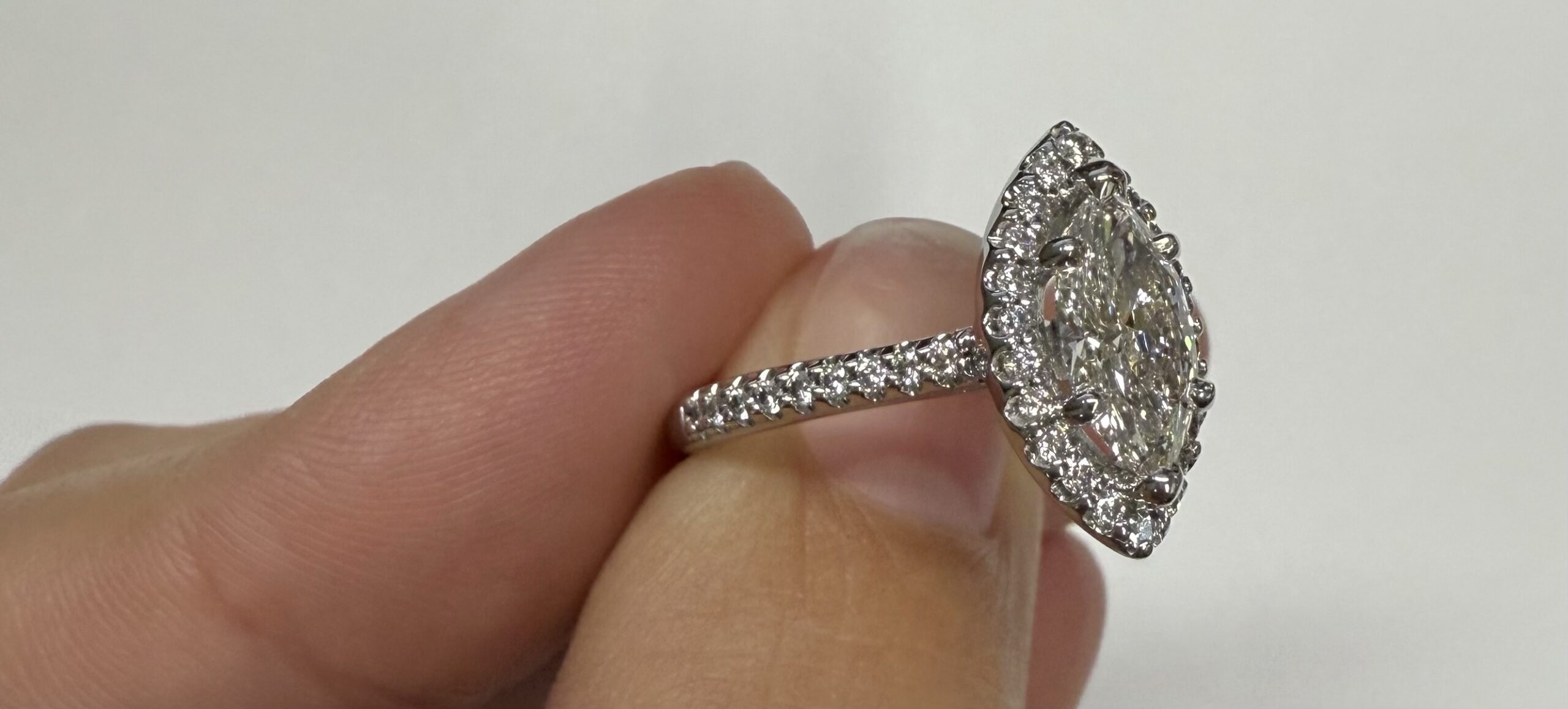 14k White Gold Genuine IGI Certified 1.05 Carat Laboratory Grown Marquise Diamond Halo Ring - Image 2