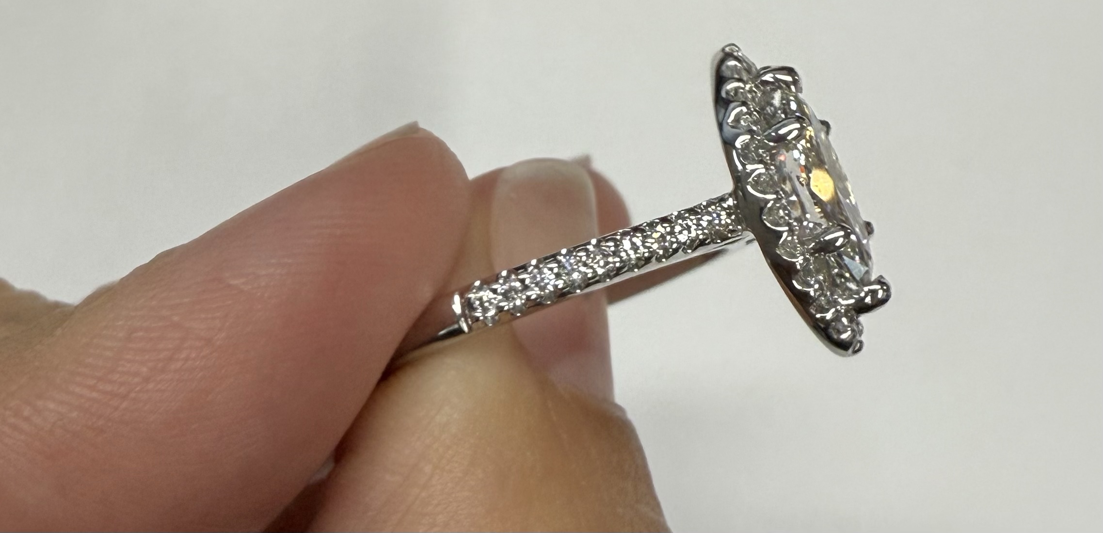 14k White Gold Genuine IGI Certified 1.05 Carat Laboratory Grown Marquise Diamond Halo Ring - Image 3