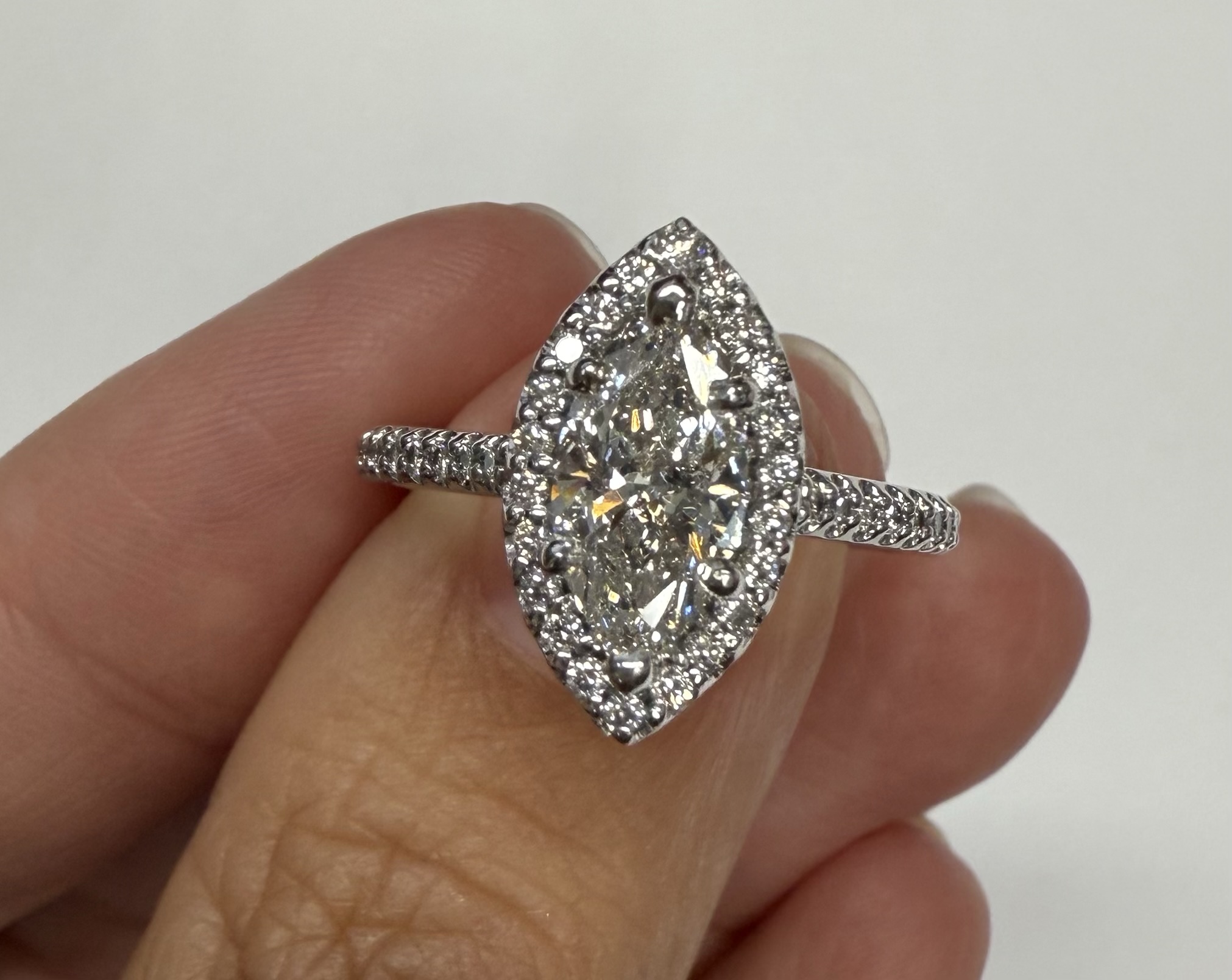 14k White Gold Genuine IGI Certified 1.05 Carat Laboratory Grown Marquise Diamond Halo Ring - Image 4