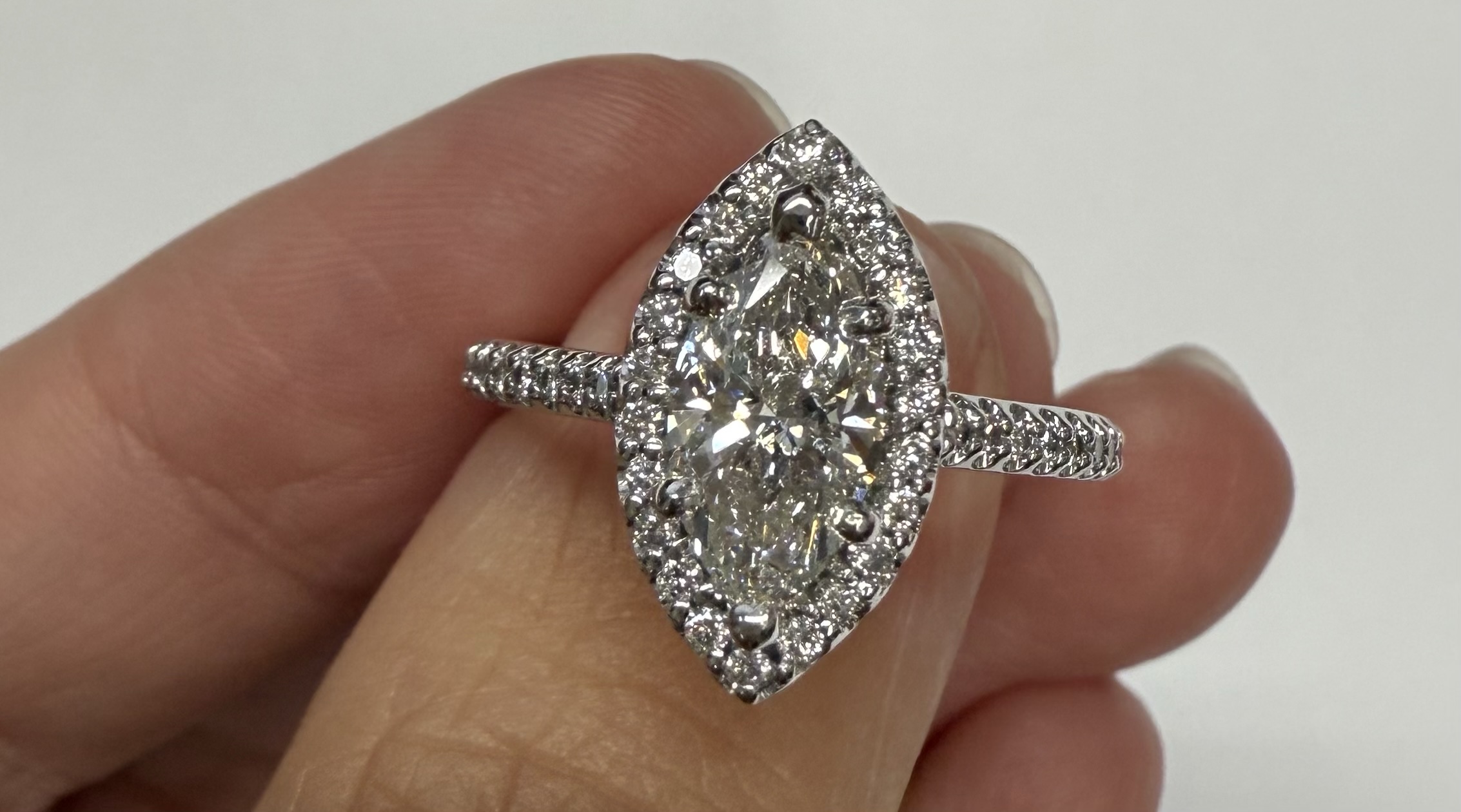 14k White Gold Genuine IGI Certified 1.05 Carat Laboratory Grown Marquise Diamond Halo Ring - Image 6