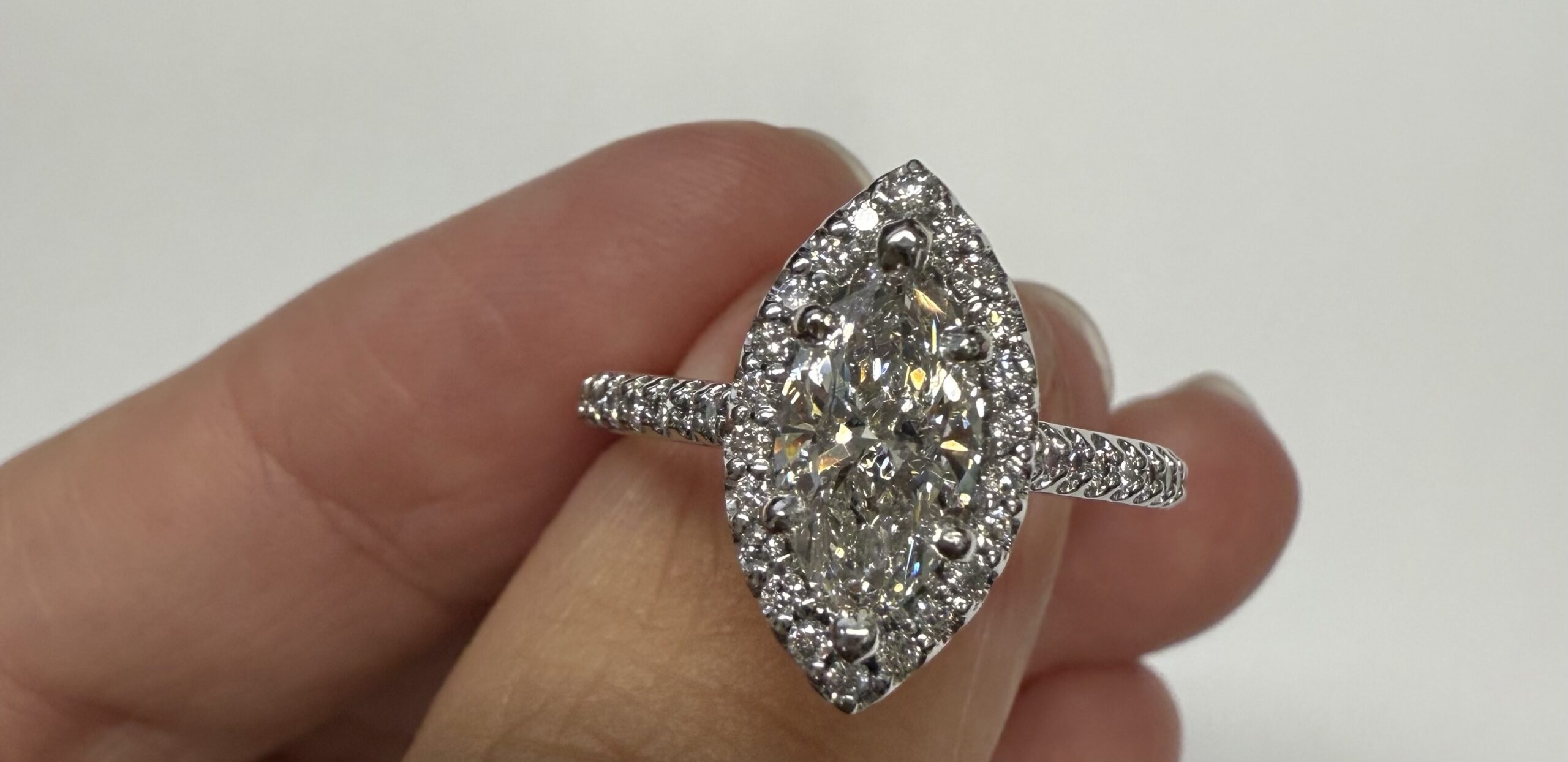 14k White Gold Genuine IGI Certified 1.05 Carat Laboratory Grown Marquise Diamond Halo Ring - Image 7