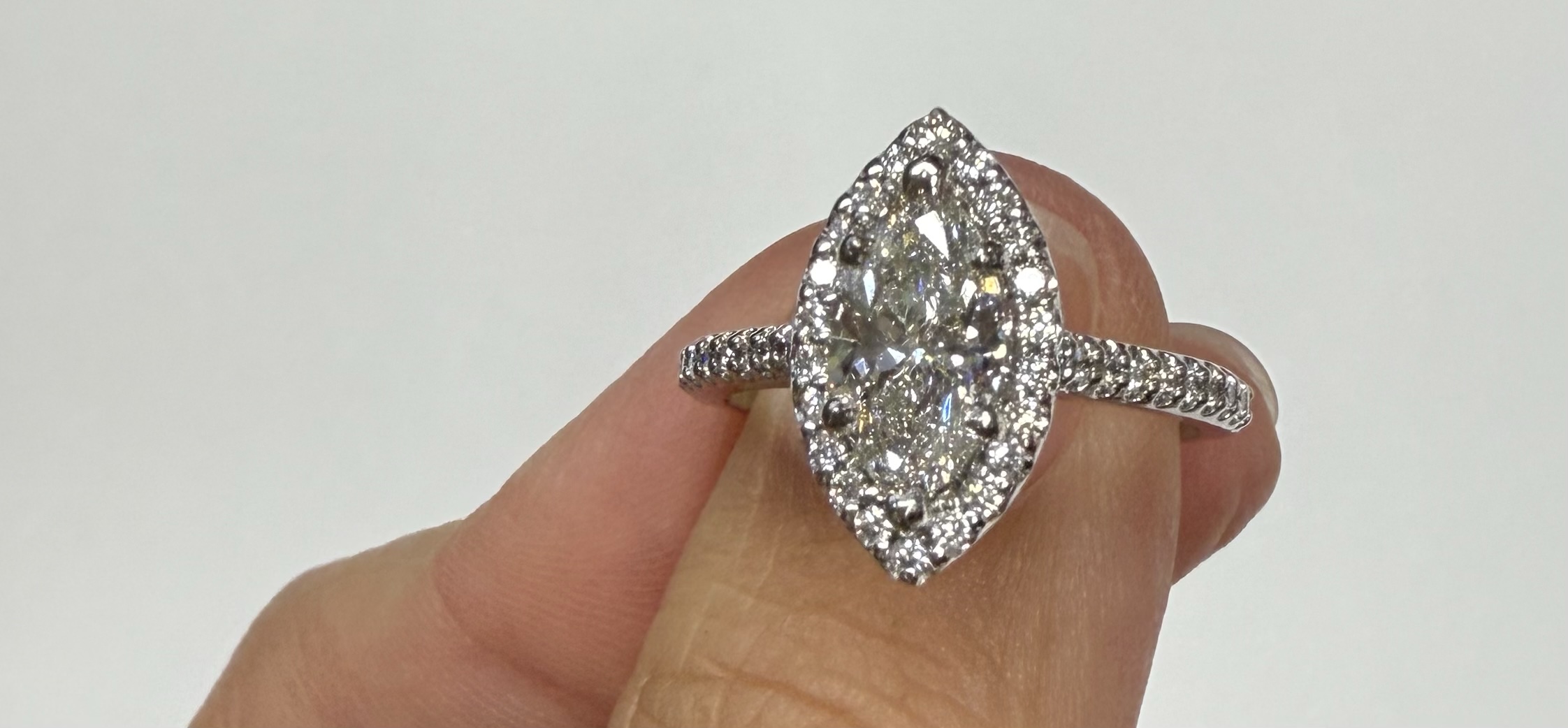 14k White Gold Genuine IGI Certified 1.05 Carat Laboratory Grown Marquise Diamond Halo Ring - Image 10