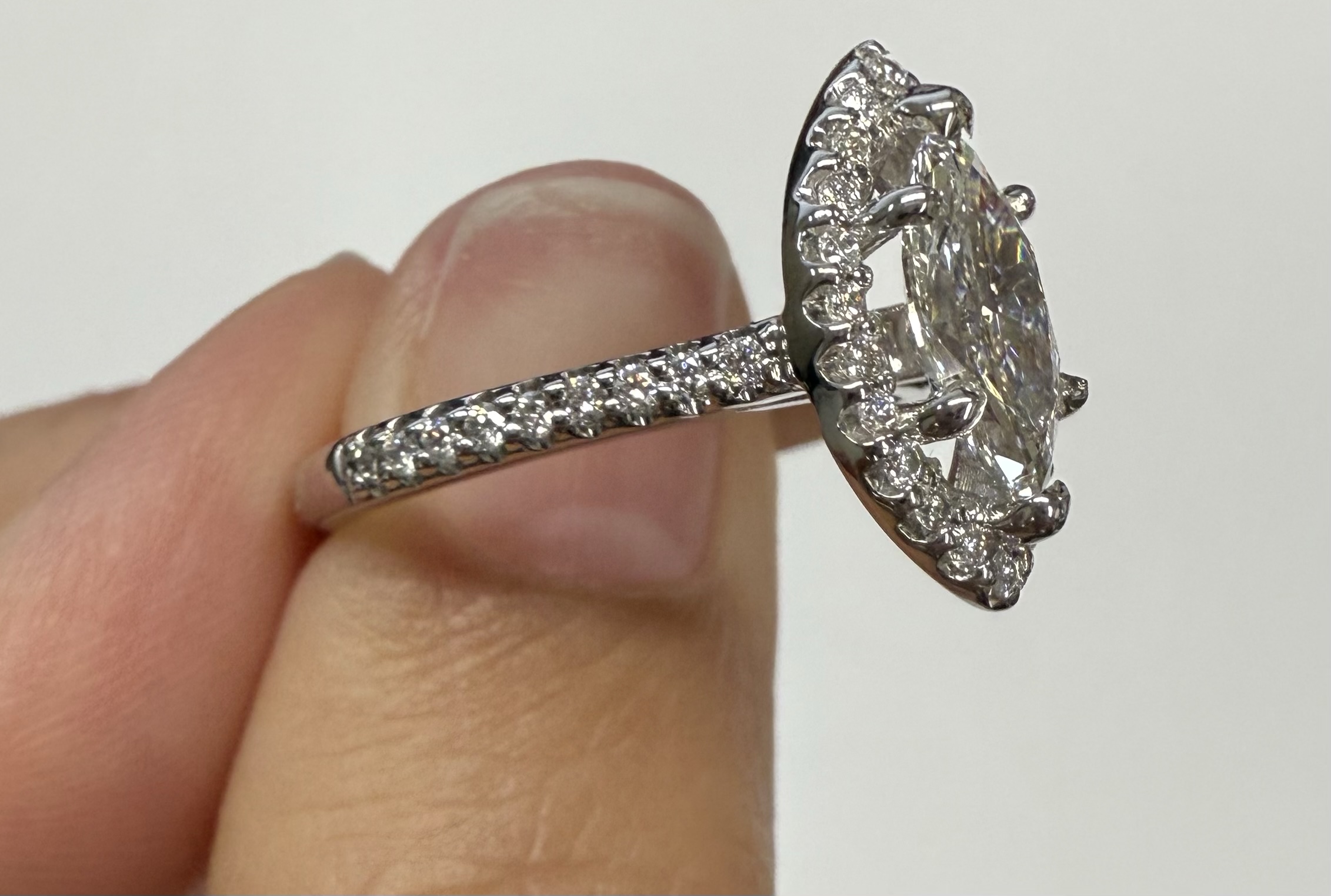 14k White Gold Genuine IGI Certified 1.05 Carat Laboratory Grown Marquise Diamond Halo Ring - Image 11