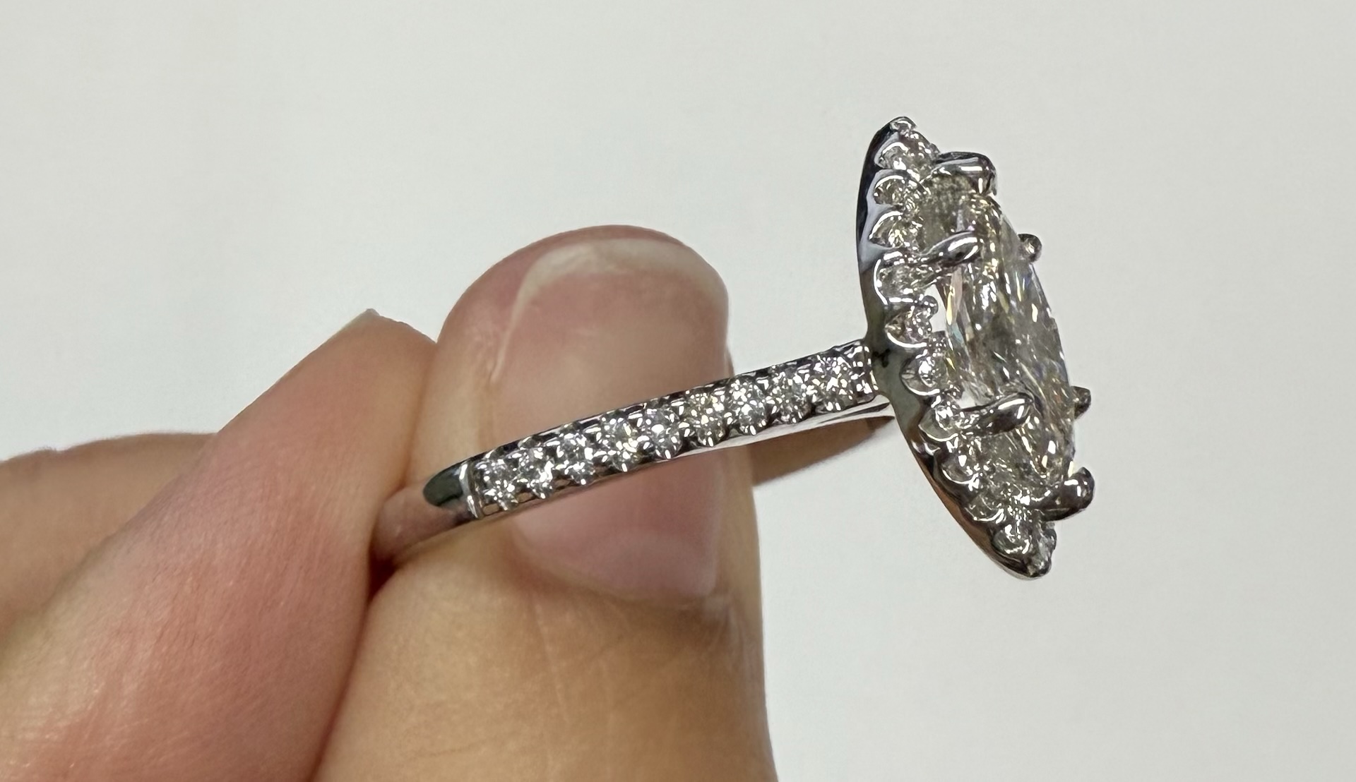 14k White Gold Genuine IGI Certified 1.05 Carat Laboratory Grown Marquise Diamond Halo Ring - Image 12