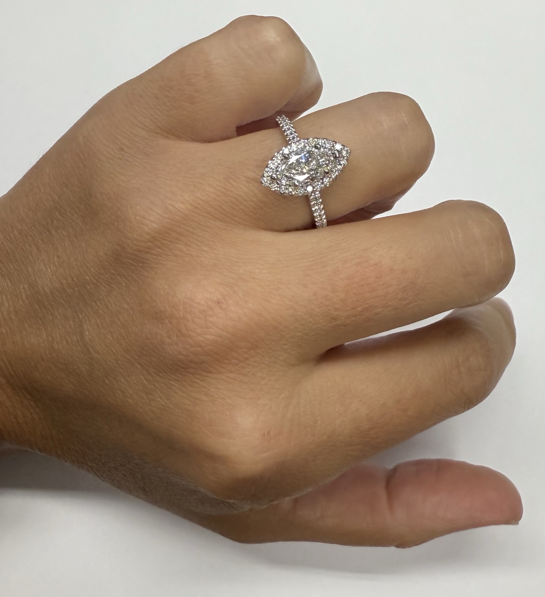 14k White Gold Genuine IGI Certified 1.05 Carat Laboratory Grown Marquise Diamond Halo Ring - Image 16