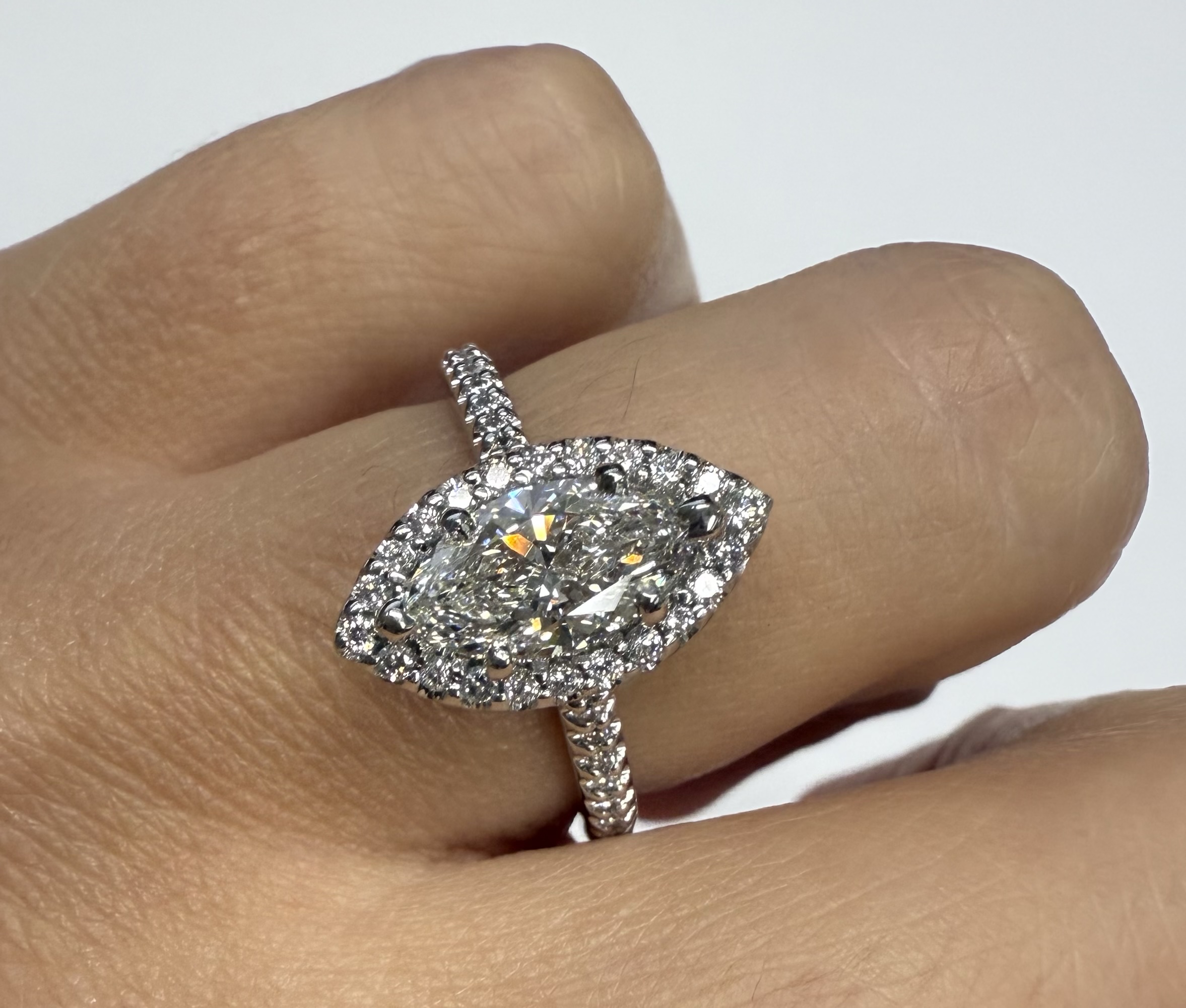 14k White Gold Genuine IGI Certified 1.05 Carat Laboratory Grown Marquise Diamond Halo Ring - Image 20