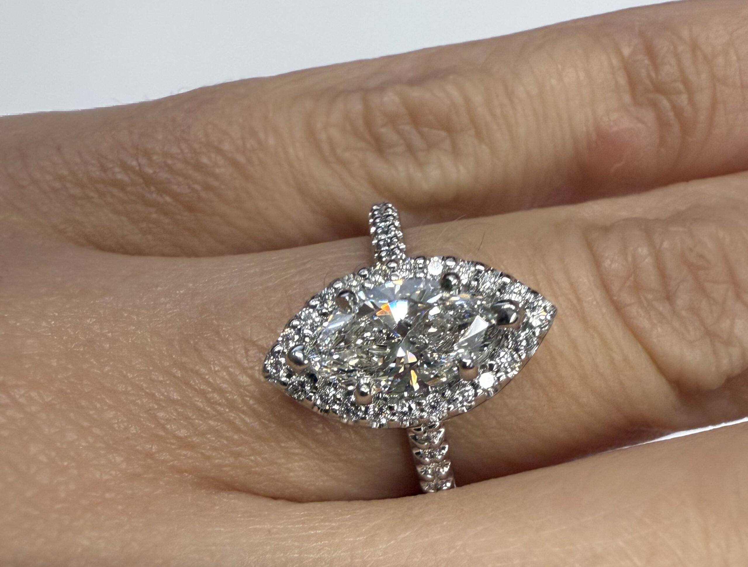 14k White Gold Genuine IGI Certified 1.05 Carat Laboratory Grown Marquise Diamond Halo Ring - Image 26