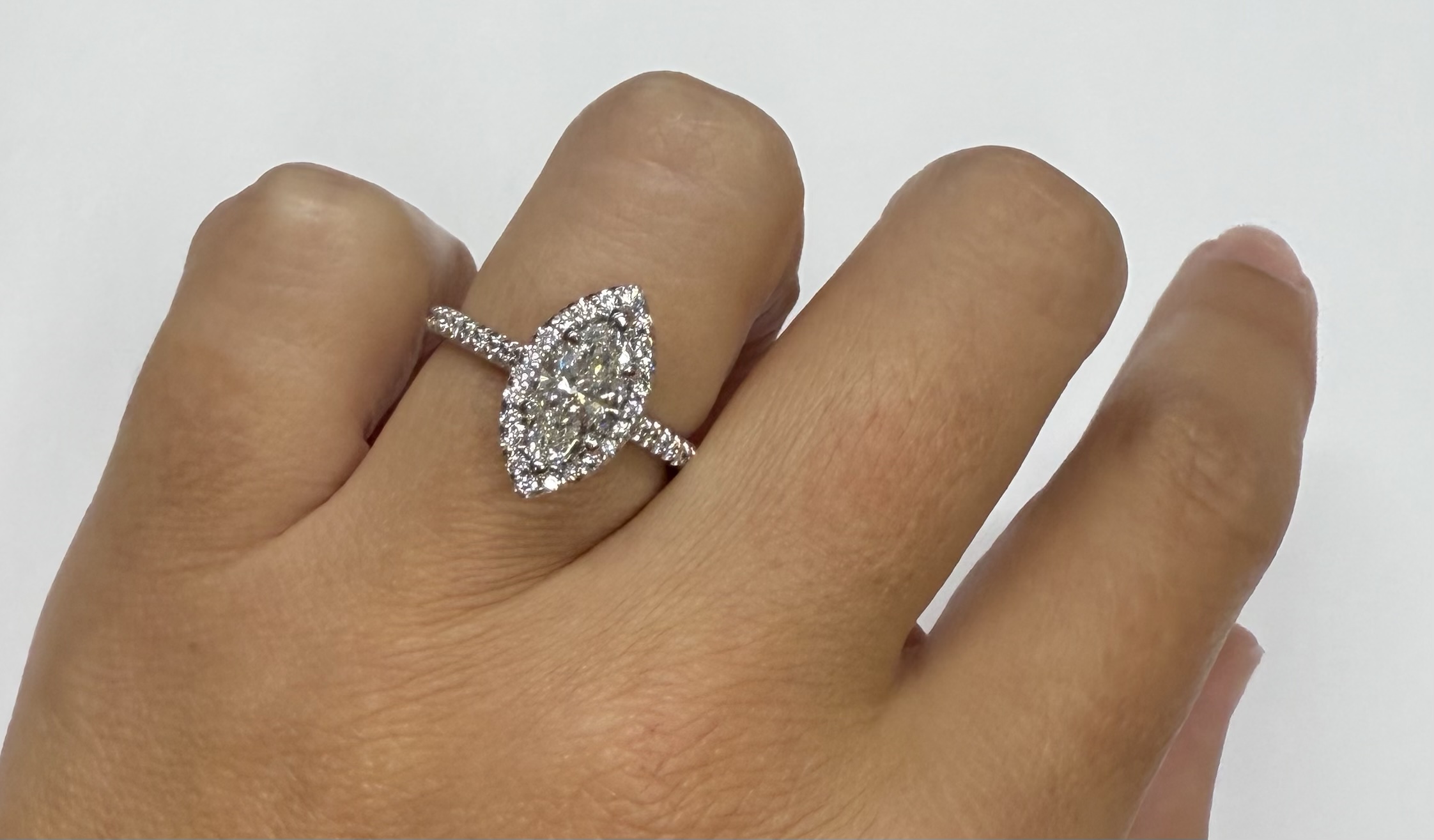 14k White Gold Genuine IGI Certified 1.05 Carat Laboratory Grown Marquise Diamond Halo Ring - Image 34