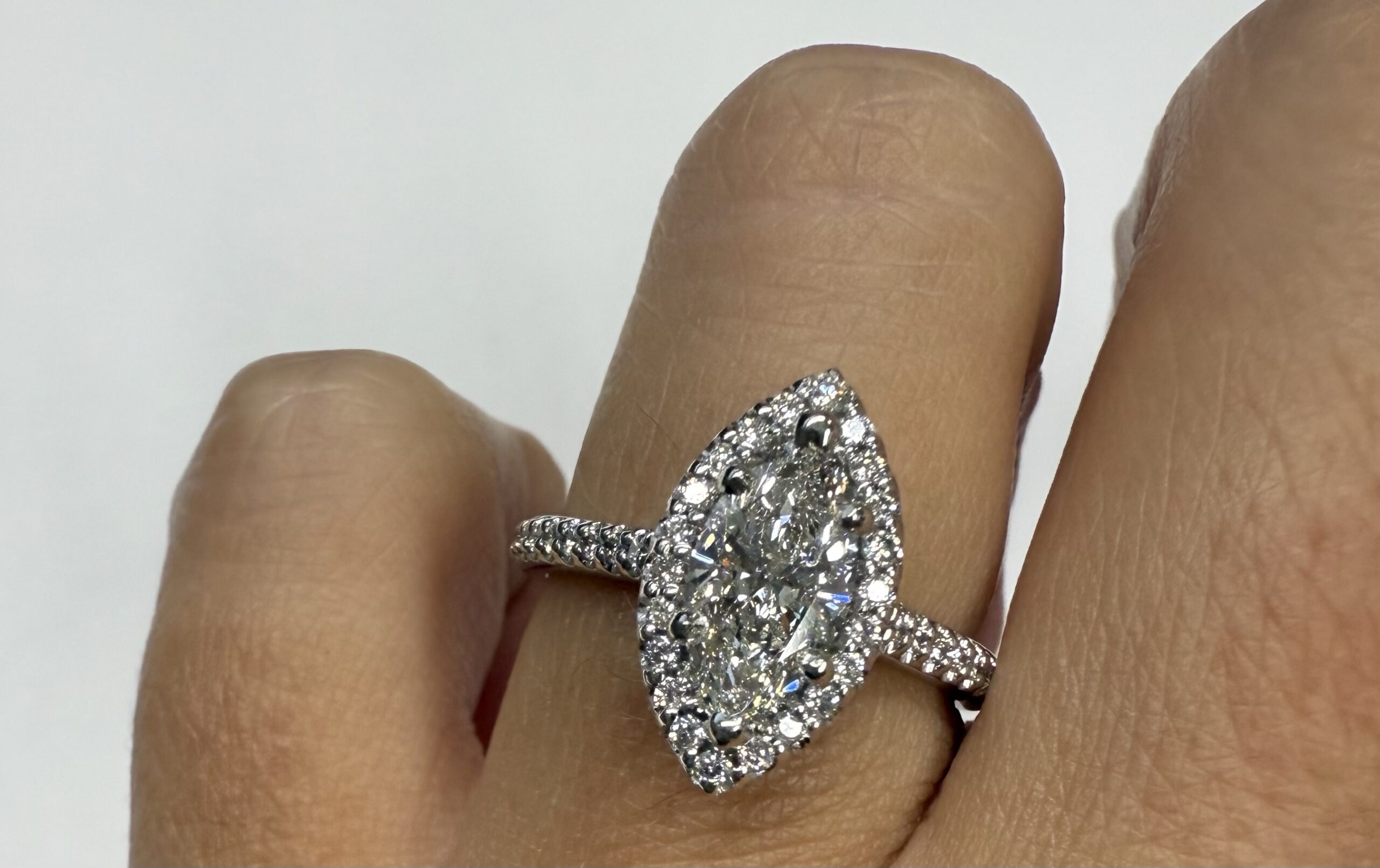 14k White Gold Genuine IGI Certified 1.05 Carat Laboratory Grown Marquise Diamond Halo Ring - Image 33