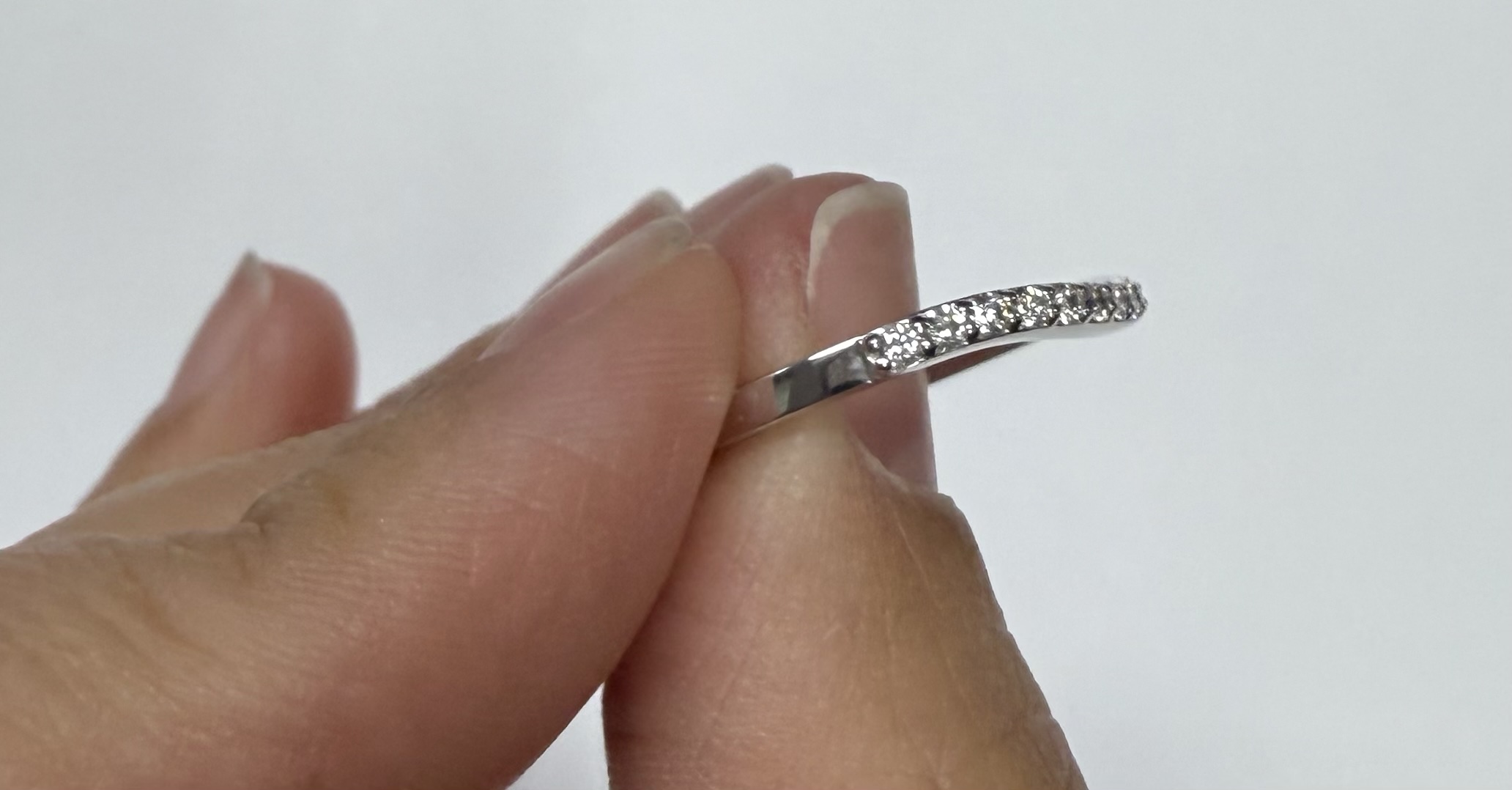 14k White Gold Genuine 15 Stone .21 Cttw Round Brilliant Cut Diamond Slightly Curved Band - Image 8