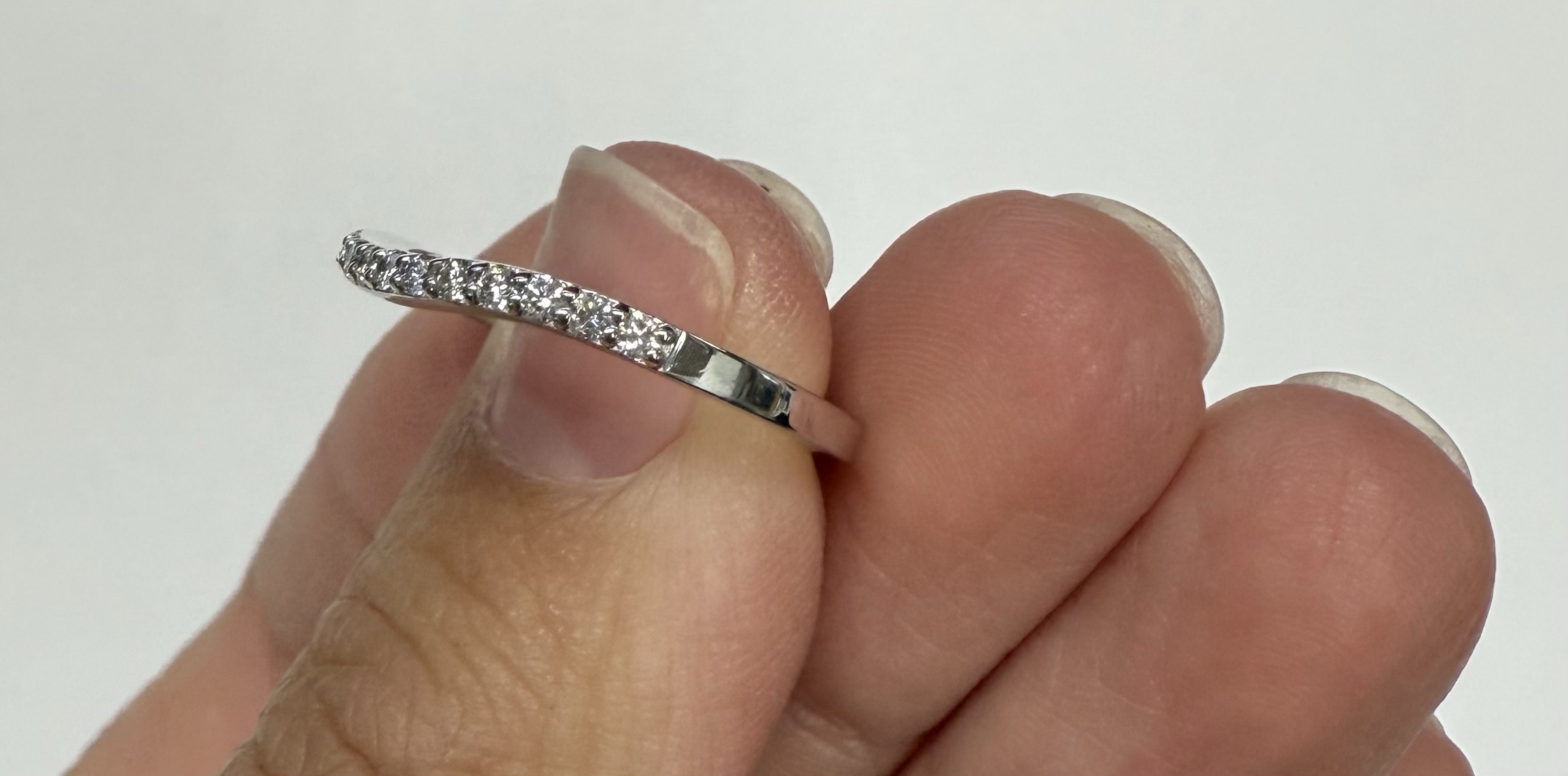 14k White Gold Genuine 15 Stone .21 Cttw Round Brilliant Cut Diamond Slightly Curved Band - Image 10