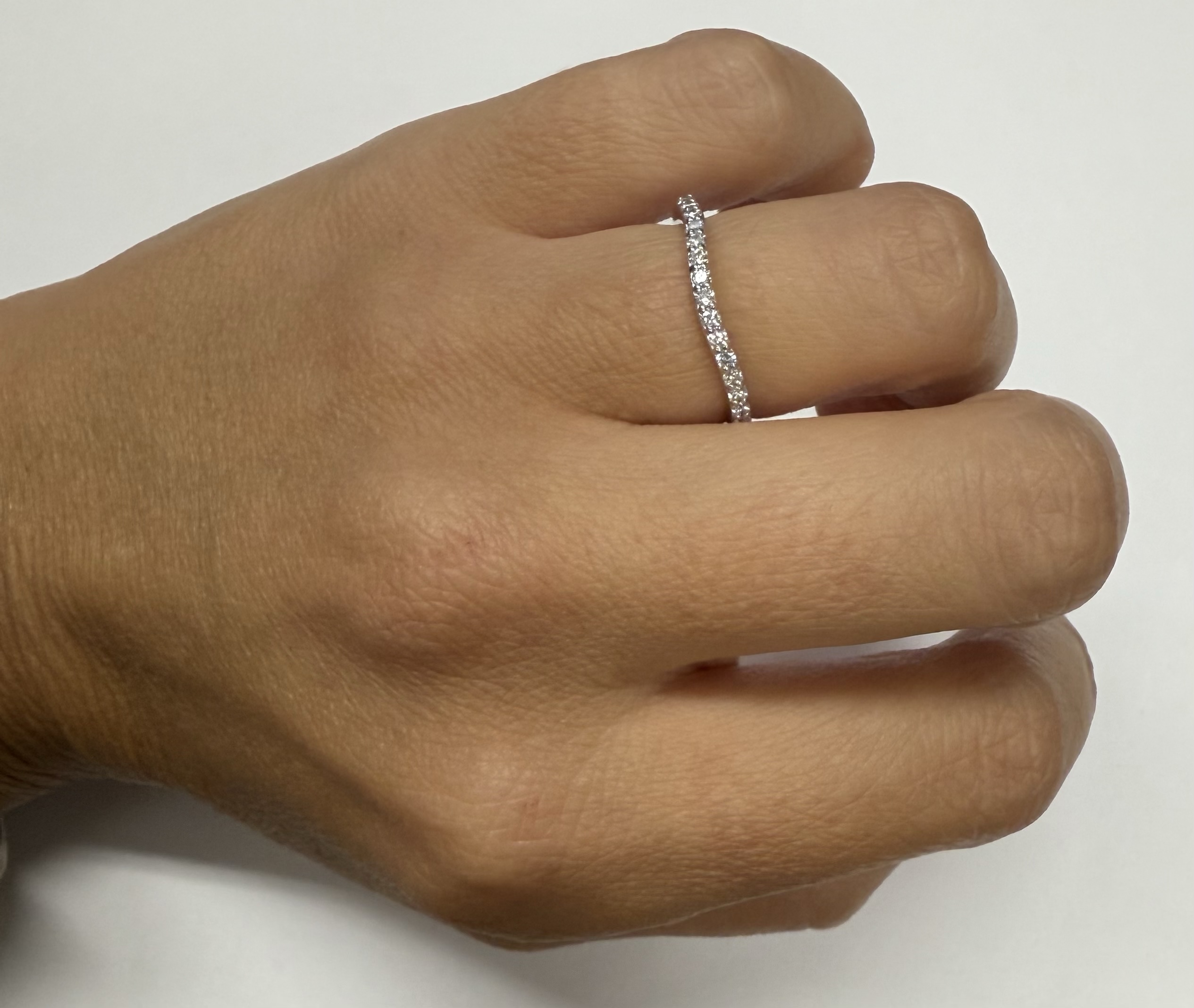 14k White Gold Genuine 15 Stone .21 Cttw Round Brilliant Cut Diamond Slightly Curved Band - Image 12