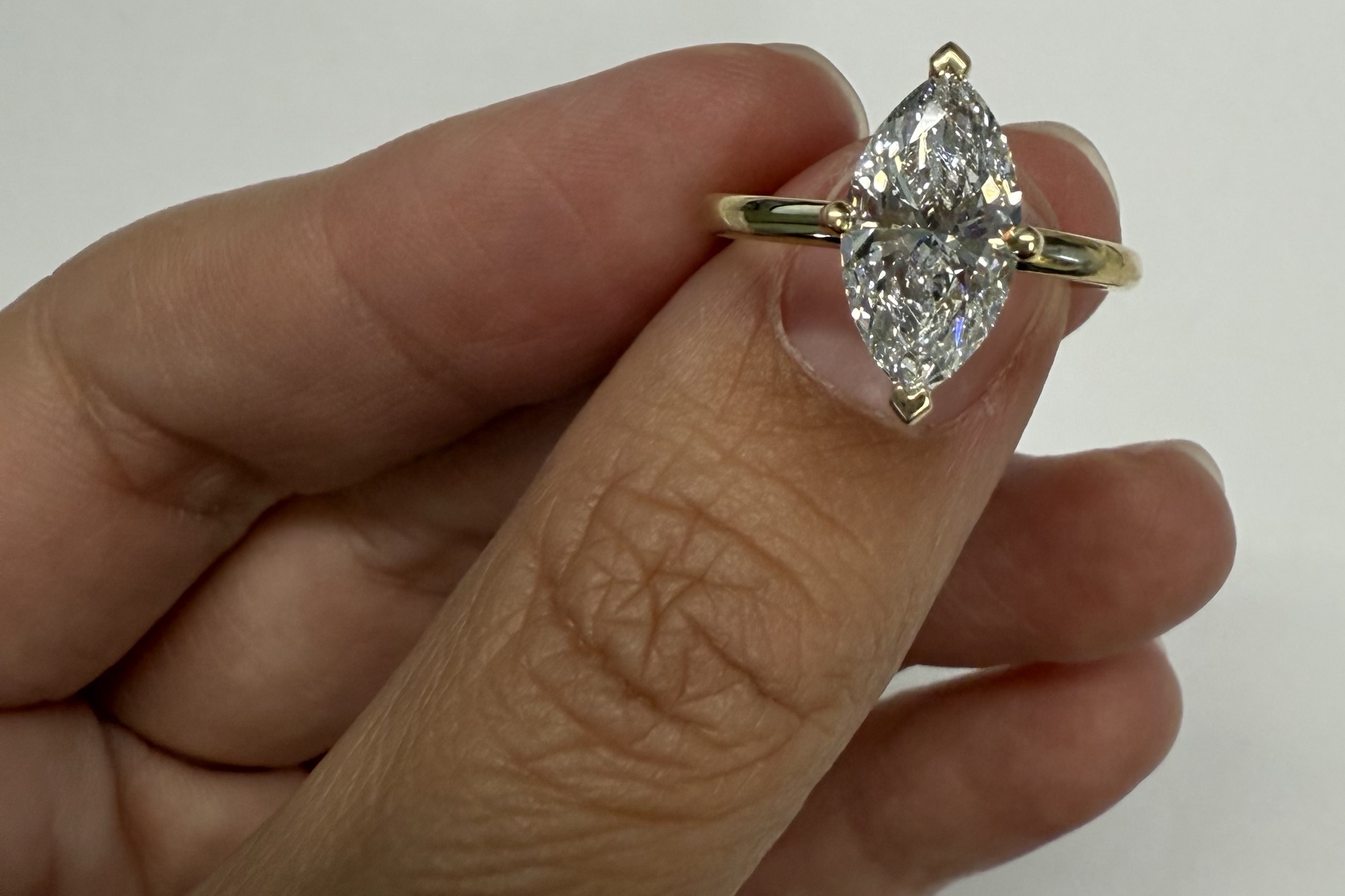 14k Yellow Gold Compass Style Genuine Laboratory Grown 2.01 Carat Marquise Diamond Engagement Ring - Image 2