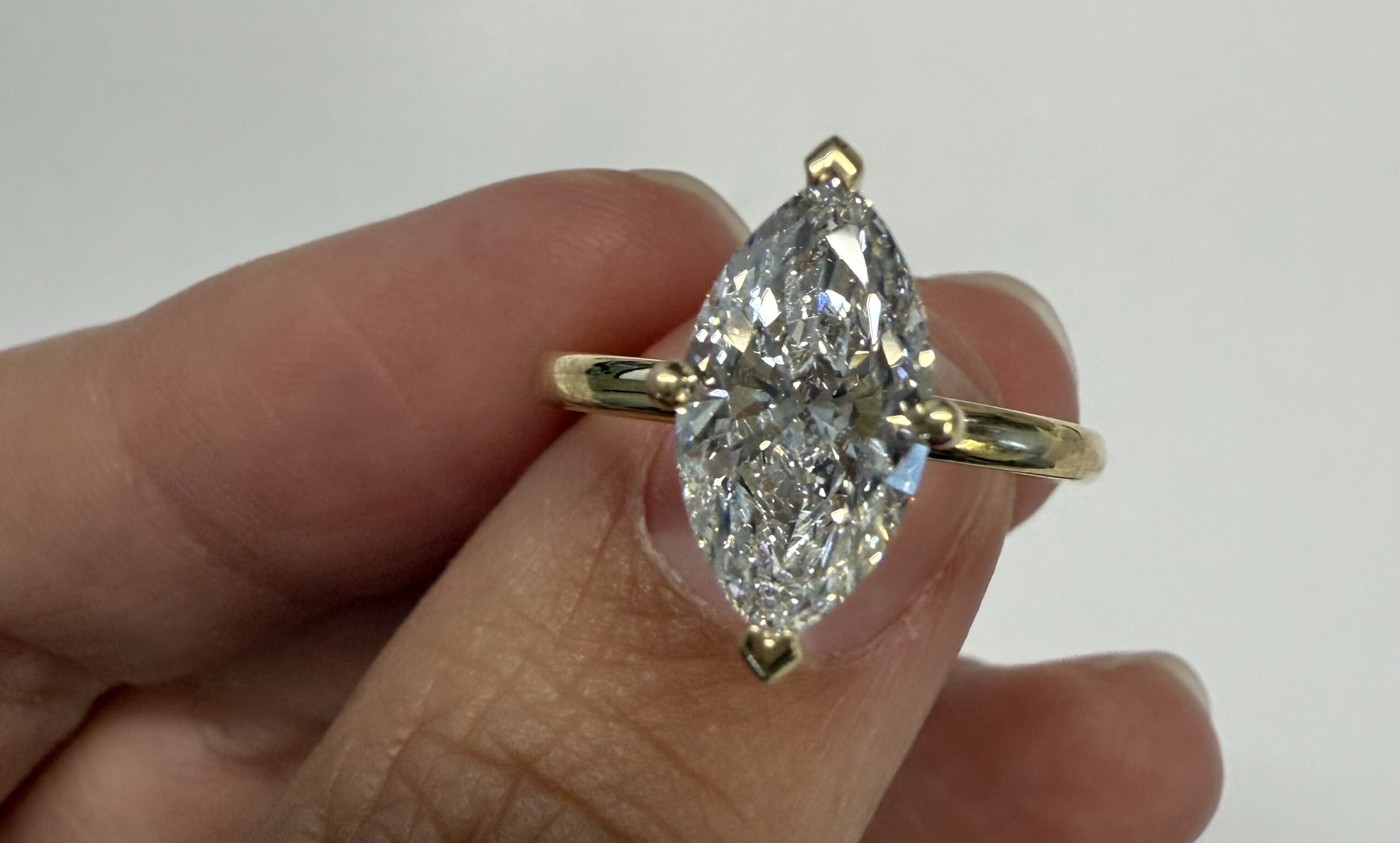 14k Yellow Gold Compass Style Genuine Laboratory Grown 2.01 Carat Marquise Diamond Engagement Ring