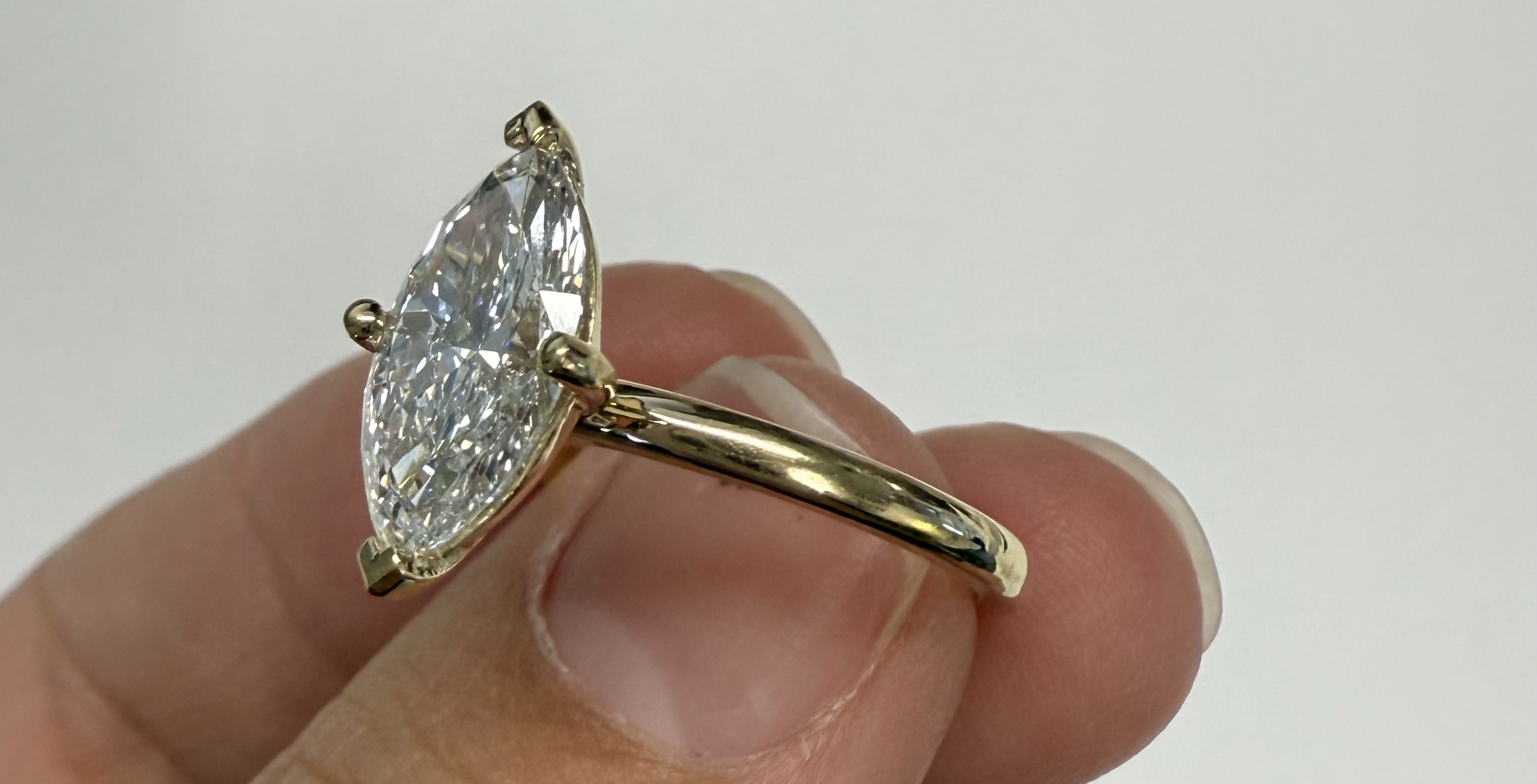 14k Yellow Gold Compass Style Genuine Laboratory Grown 2.01 Carat Marquise Diamond Engagement Ring - Image 7