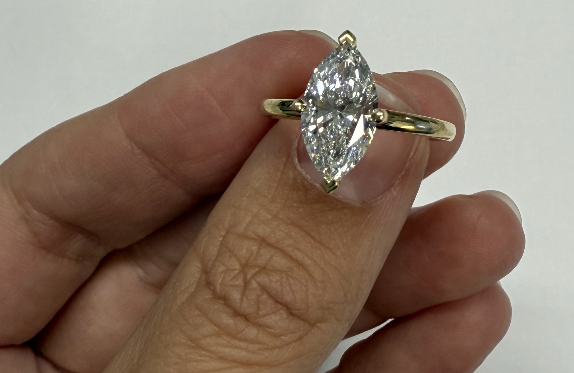 14k Yellow Gold Compass Style Genuine Laboratory Grown 2.01 Carat Marquise Diamond Engagement Ring - Image 4