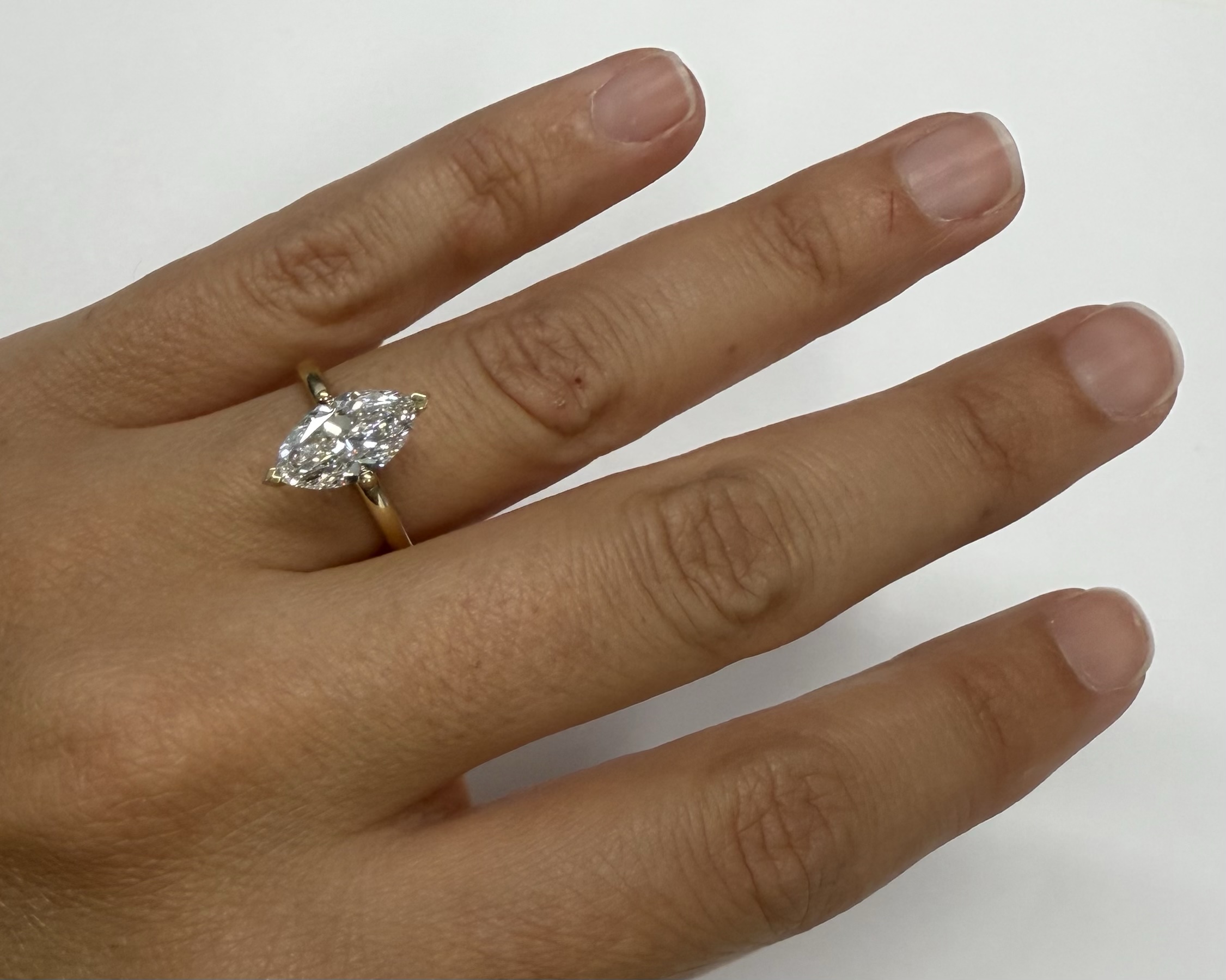 14k Yellow Gold Compass Style Genuine Laboratory Grown 2.01 Carat Marquise Diamond Engagement Ring - Image 8