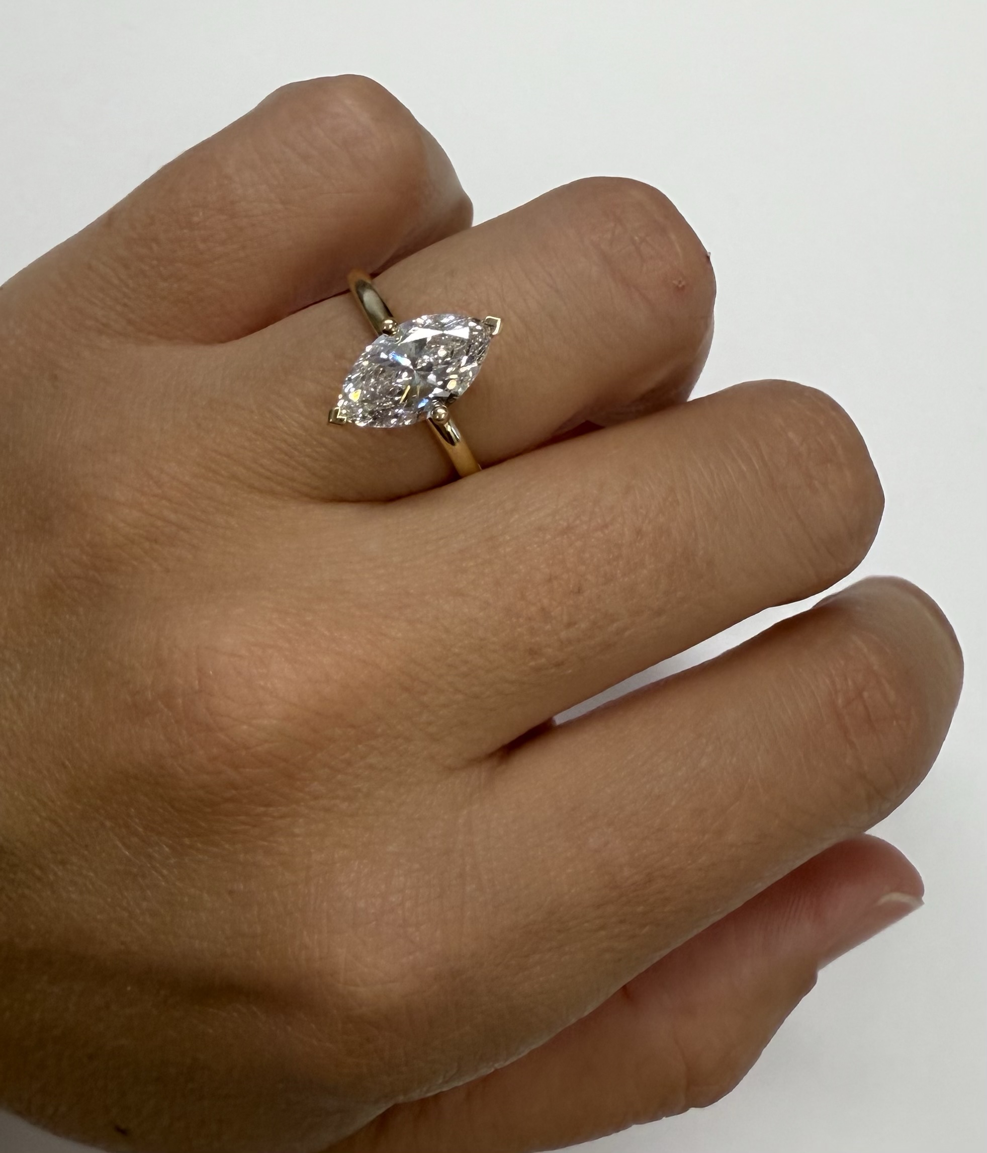 14k Yellow Gold Compass Style Genuine Laboratory Grown 2.01 Carat Marquise Diamond Engagement Ring - Image 9