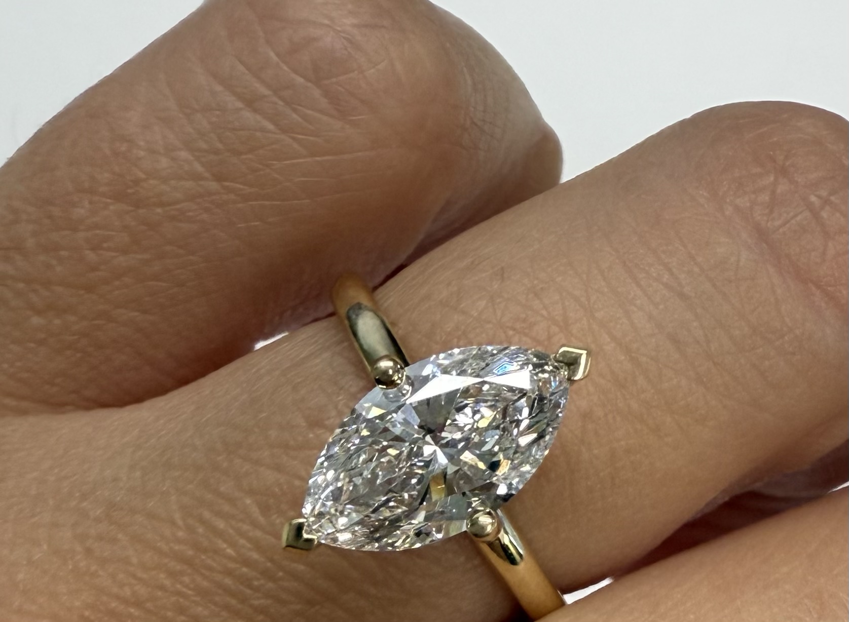 14k Yellow Gold Compass Style Genuine Laboratory Grown 2.01 Carat Marquise Diamond Engagement Ring - Image 10