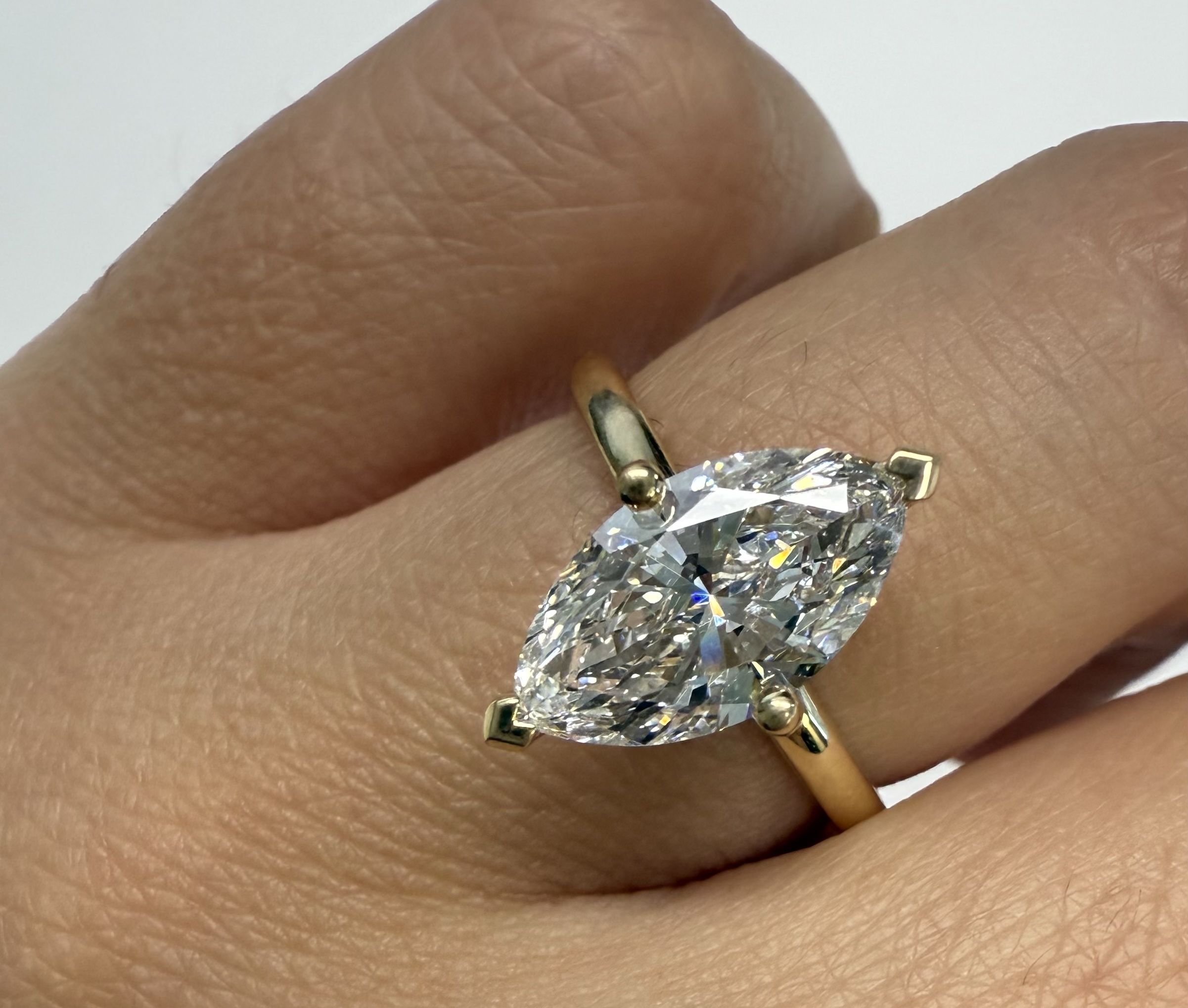 14k Yellow Gold Compass Style Genuine Laboratory Grown 2.01 Carat Marquise Diamond Engagement Ring - Image 11