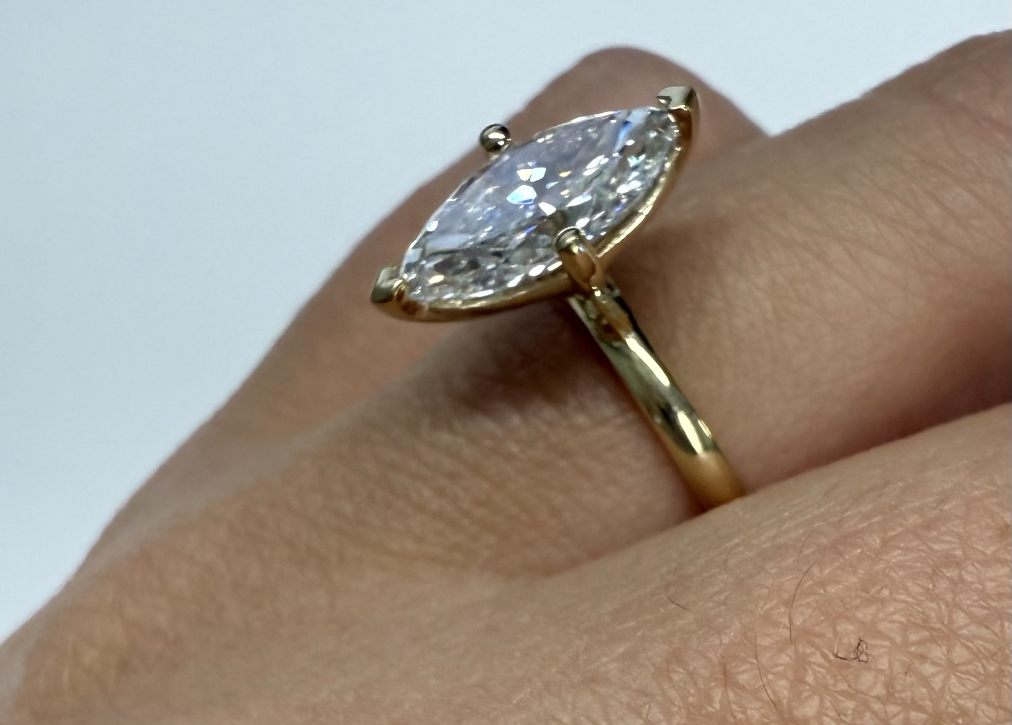 14k Yellow Gold Compass Style Genuine Laboratory Grown 2.01 Carat Marquise Diamond Engagement Ring - Image 12