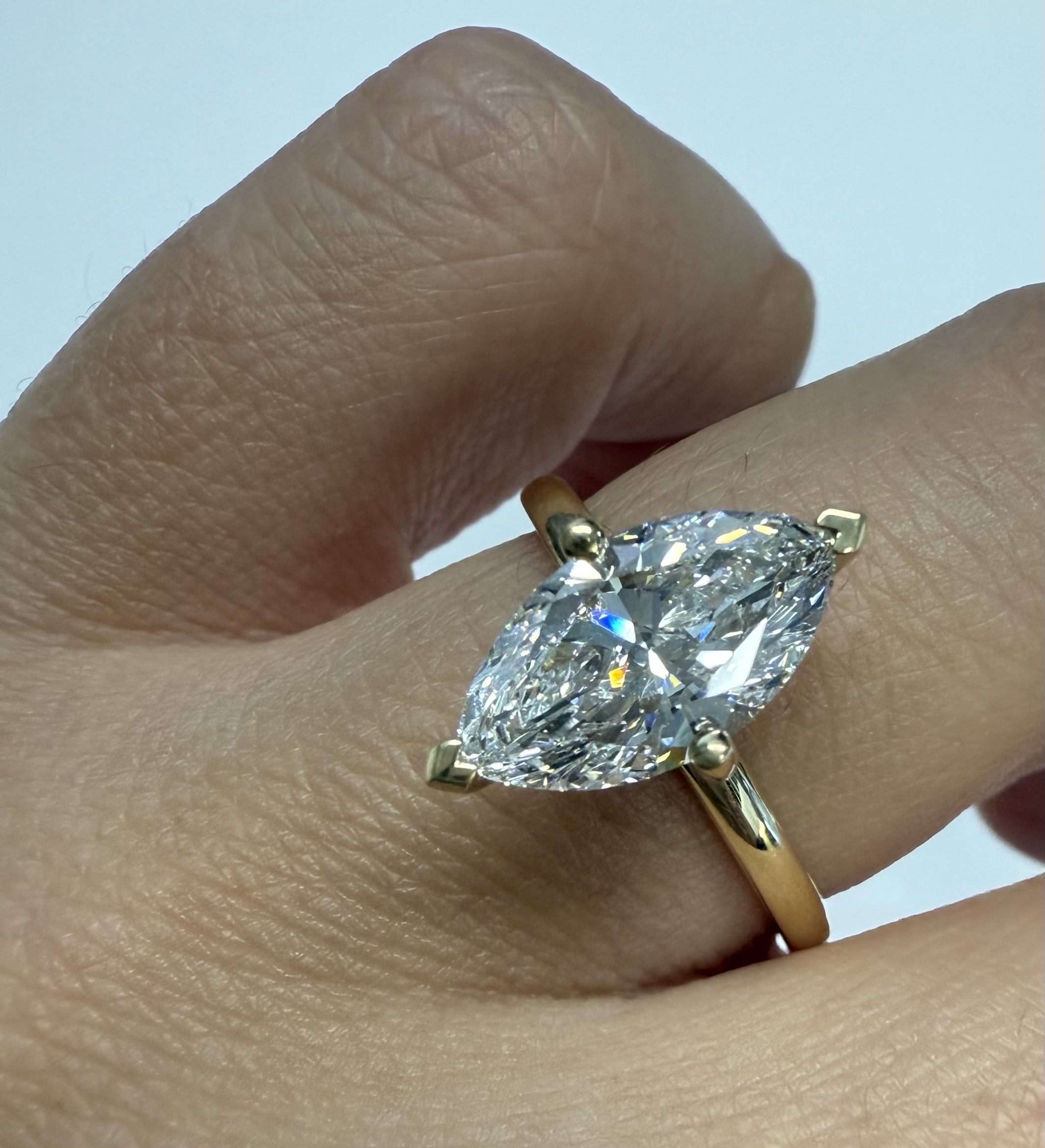 14k Yellow Gold Compass Style Genuine Laboratory Grown 2.01 Carat Marquise Diamond Engagement Ring - Image 13