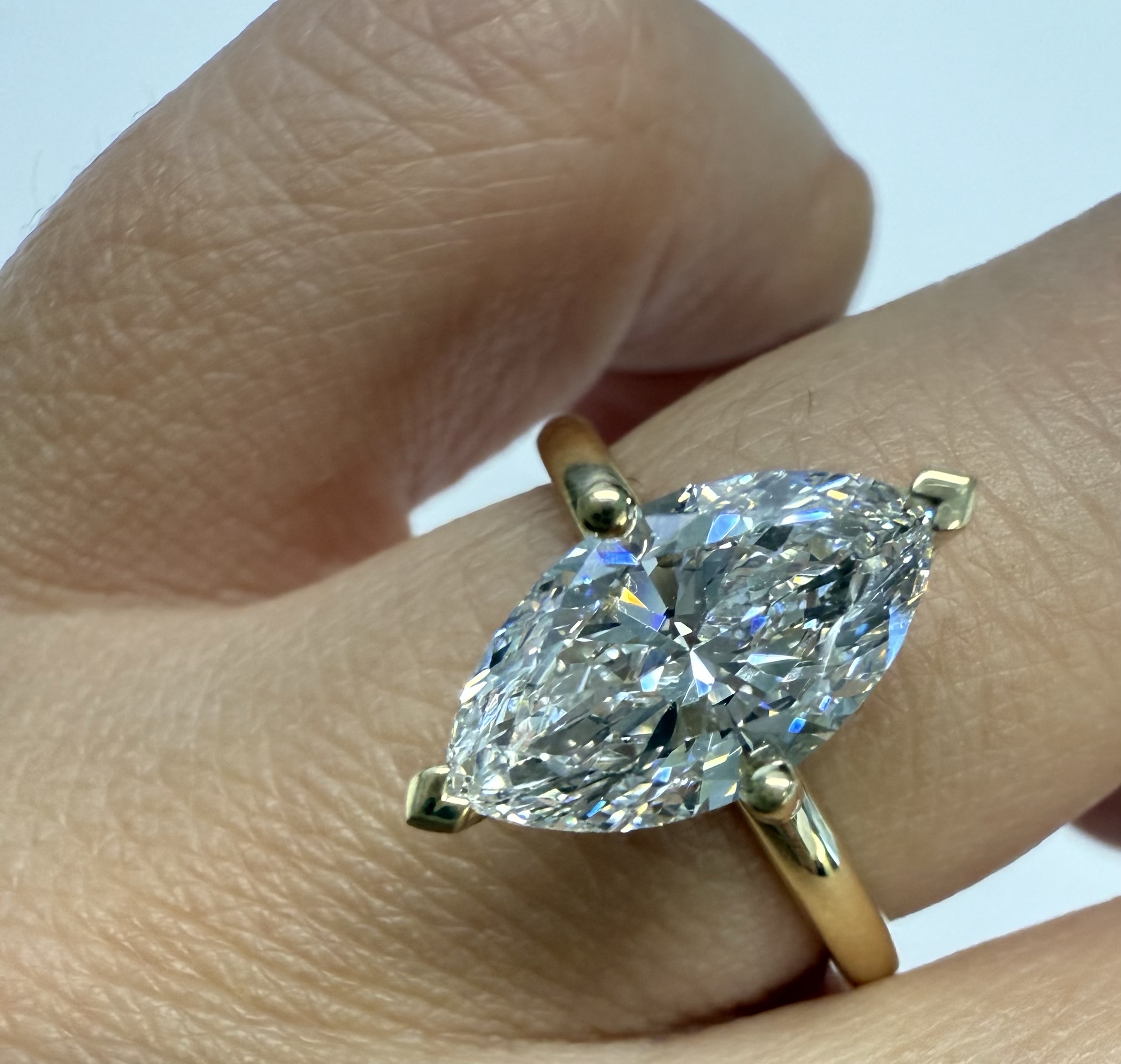 14k Yellow Gold Compass Style Genuine Laboratory Grown 2.01 Carat Marquise Diamond Engagement Ring - Image 14