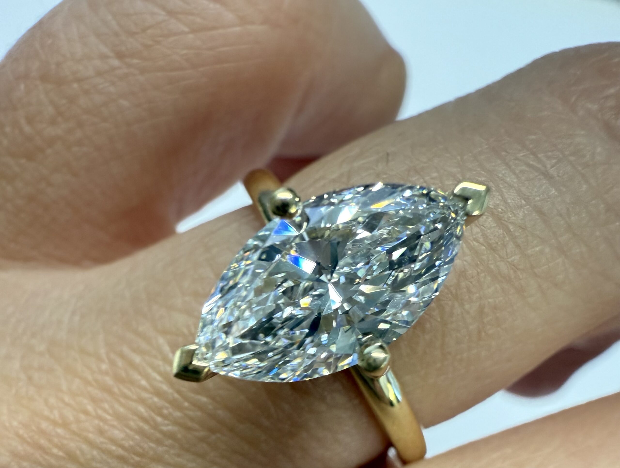 14k Yellow Gold Compass Style Genuine Laboratory Grown 2.01 Carat Marquise Diamond Engagement Ring - Image 15