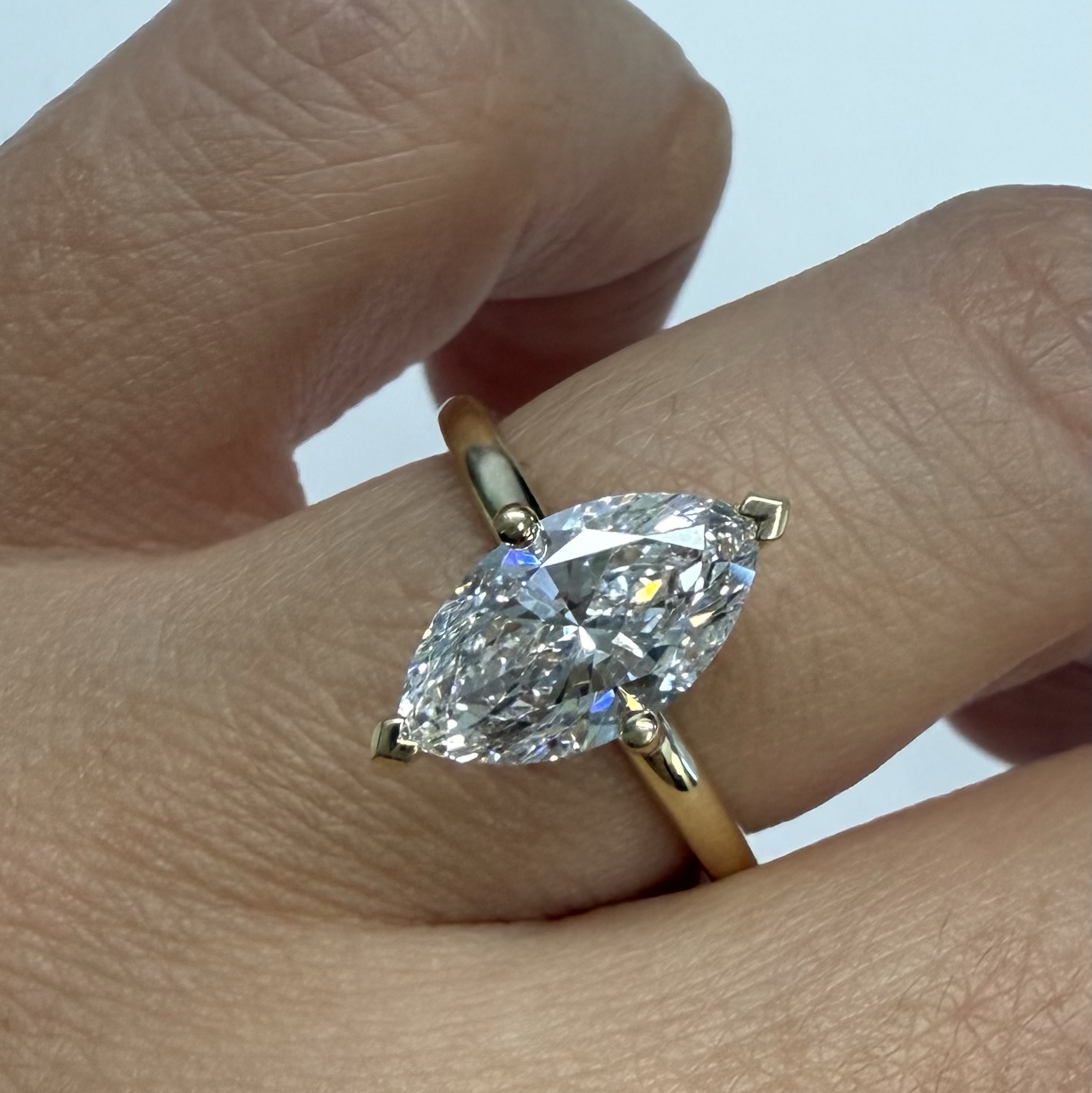 14k Yellow Gold Compass Style Genuine Laboratory Grown 2.01 Carat Marquise Diamond Engagement Ring - Image 19